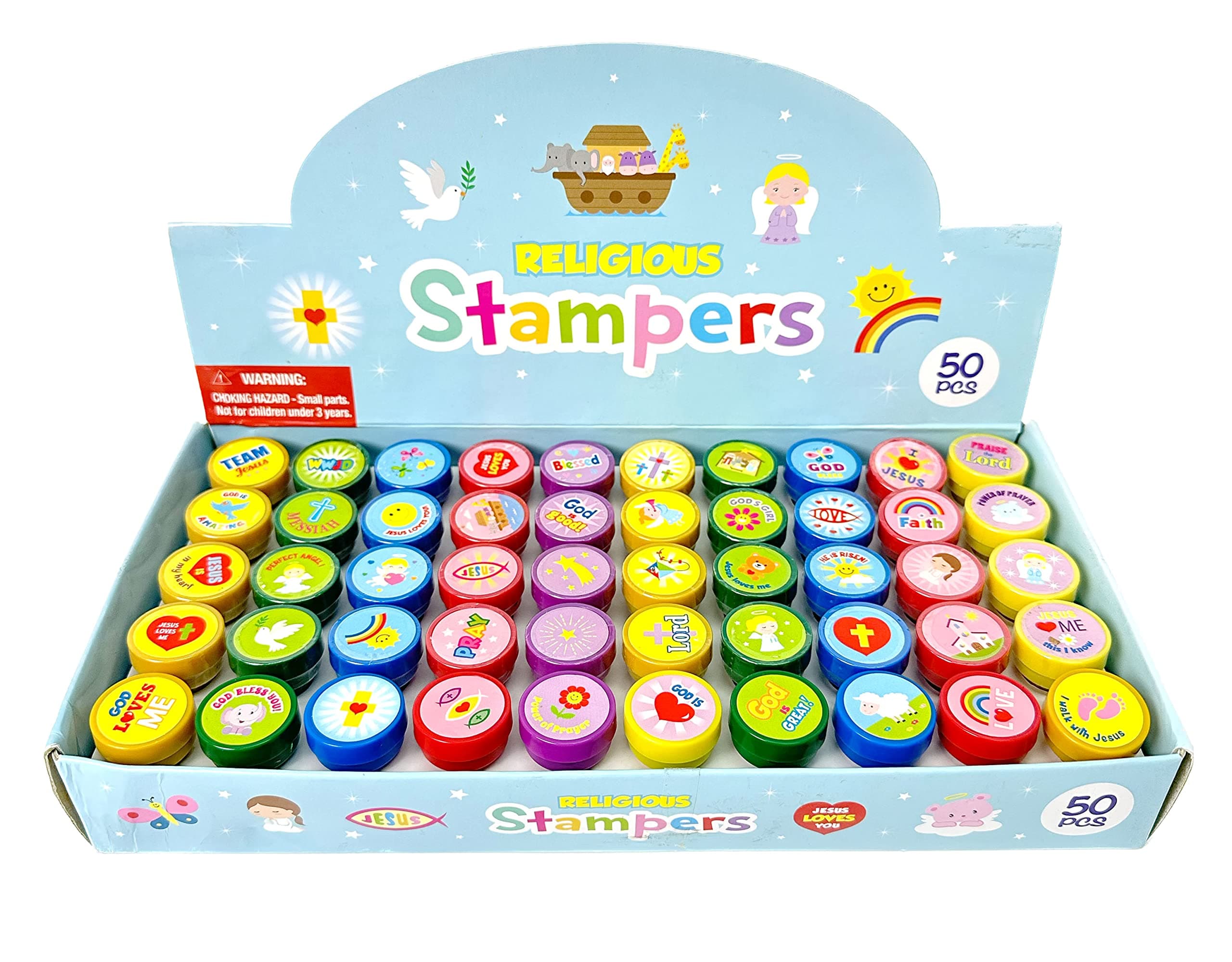 TINYMILLS 50 Pcs Religious Stampers for Kids – Assorted Christian Self Inking Stamps, Religious Prizes, Carnival Prizes, Vacation Bible School VBS, Sunday School & Church Event Giveaways