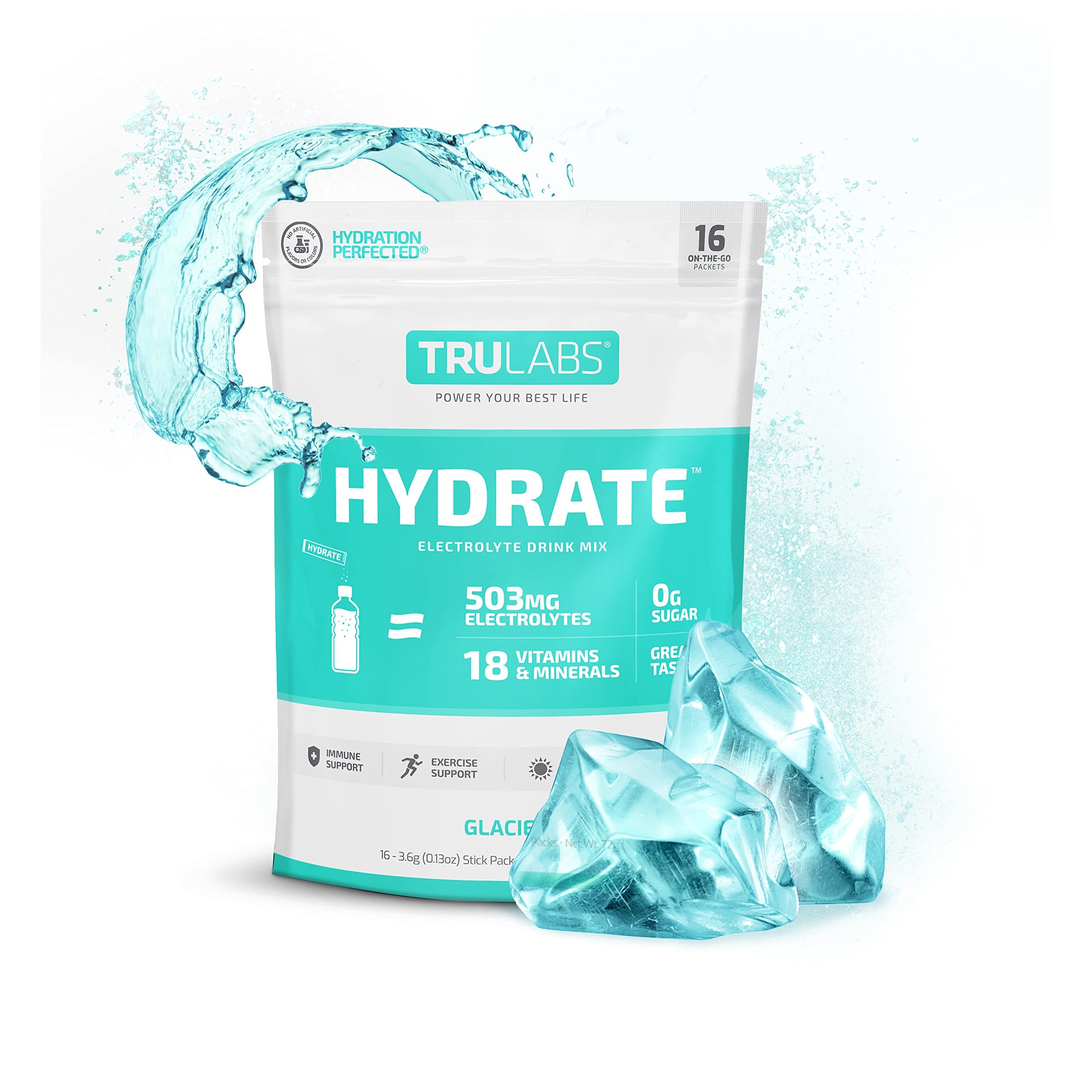 TRULABS Hydrate Glacier, Hydration Electrolyte Powdered Drink Mix