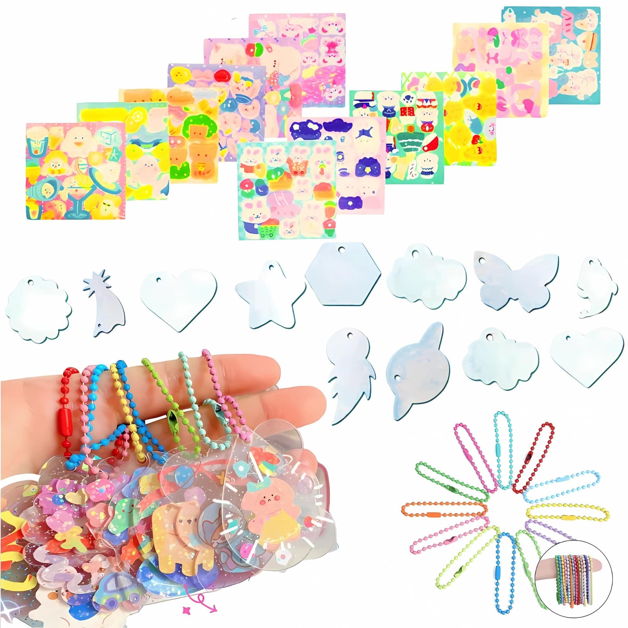 - MONKEYTAIL DIY Acrylic Keychains with Cute Stickers as Birthday Return Gifts | Set of 12 | Multicolor Bead for Art & Craft Activity Kit for Kids of All Age Group