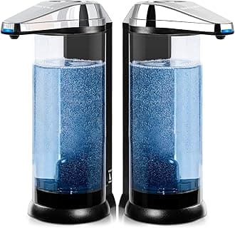 Secura 17oz Automatic Liquid Soap Dispenser, Touchless Battery Operated Hand Soap Dispenser with Adjustable Soap Dispensing Volume Control Dial, Personal Care Dispenser (Chrome-2Pcs)