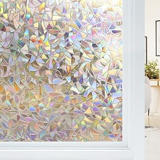 Haton Window Privacy Film, Stained Glass Rainbow Film Decorative Window Clings, Static Cling Sun Blocking Stickers Decals Coverings Tint for Home Heat Control, Non-Adhesive 35.4" x 157.5"