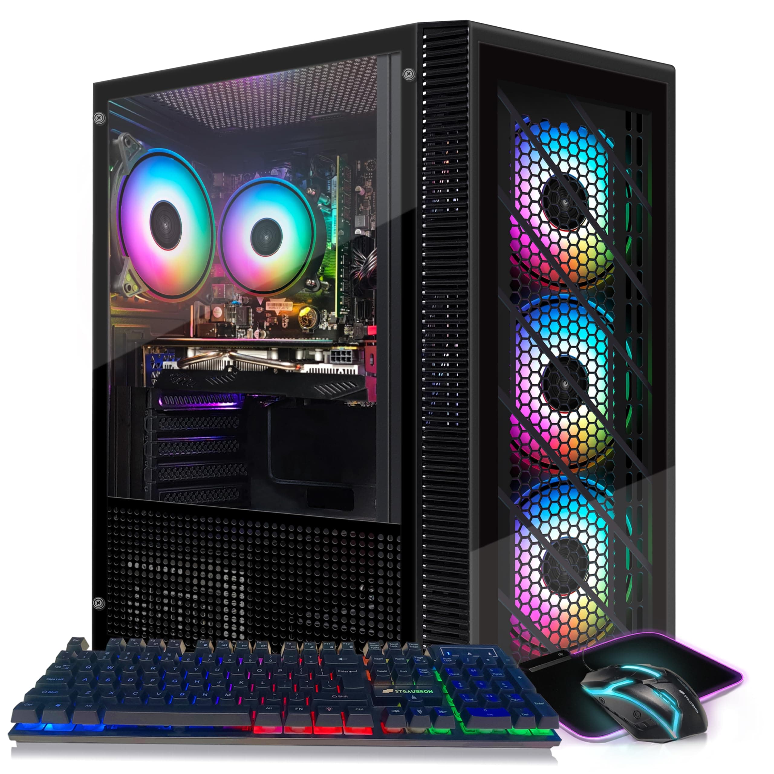 STGAubron Gaming Desktop PC, Intel Core i5-9400F up to 4.1GHz, Radeon RX 580 16G GDDR5, 16G RAM, 1T SSD, 600M WiFi, BT 5.0, RGB Fan x 4, RGB Keyboard & Mouse & Mouse Pad, W11H64