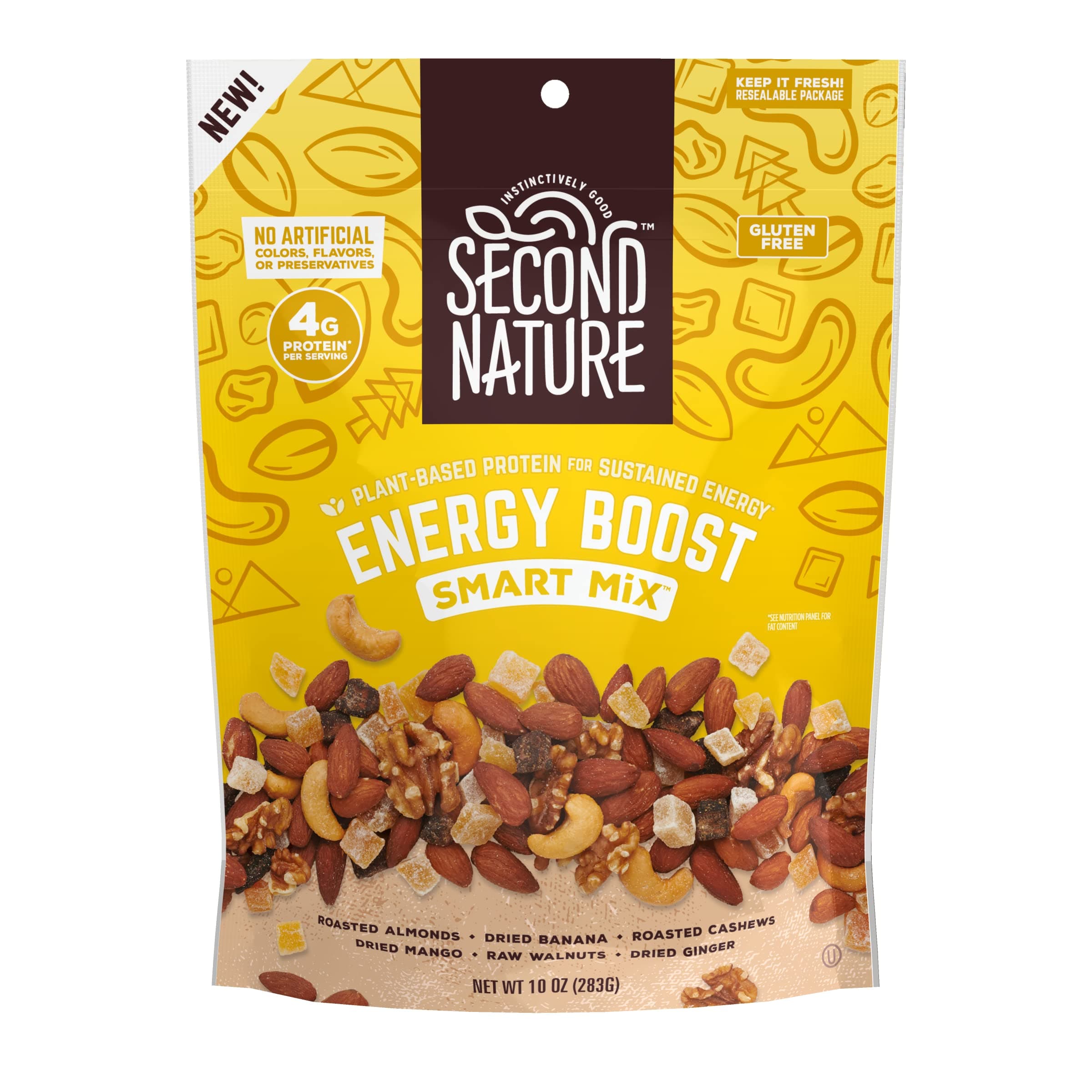 Second Nature Energy Boost Smart Snack Mix - 10 Oz. Resealable Pouch (Pack of 6) - Certified Gluten-Free Snack, Ideal for Travel Snacks