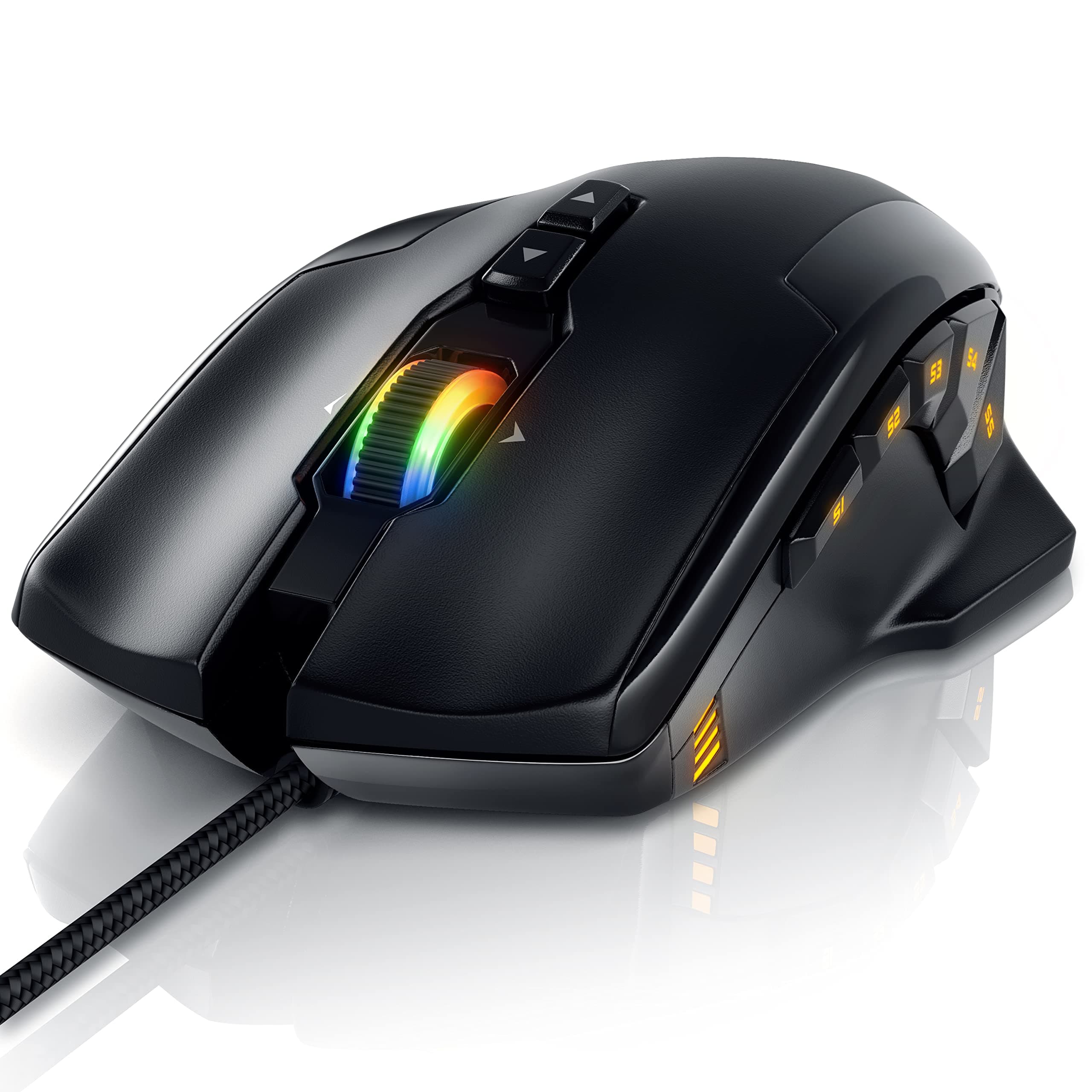 TITANWOLF - 10800 dpi MMO Gaming Optical Mouse - 12 programmable keys - High precision - wired MMO gaming - LED colour change mode - Macro mode