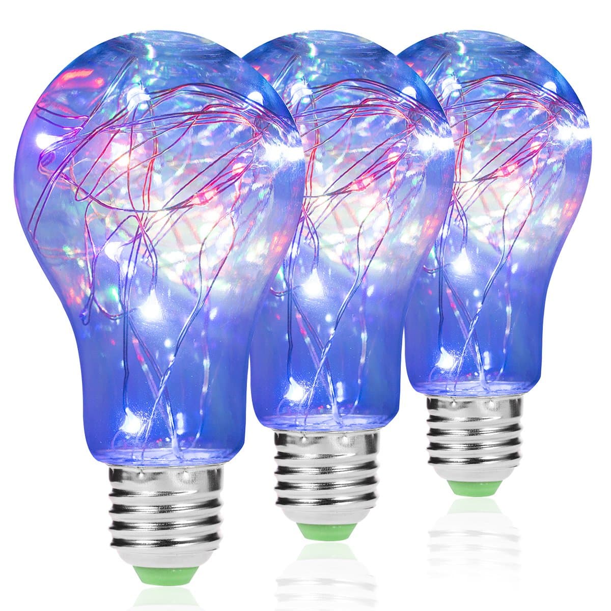 LED Multi-Color A60 String Bulb,Luohaoshi E27 2.5W[Equivalent to 20W Halogen Bulb] Retro Firework Decorative Vintage Lamp, 200LM, Holiday Light Decoration, 3 Pack [Energy Class A+]