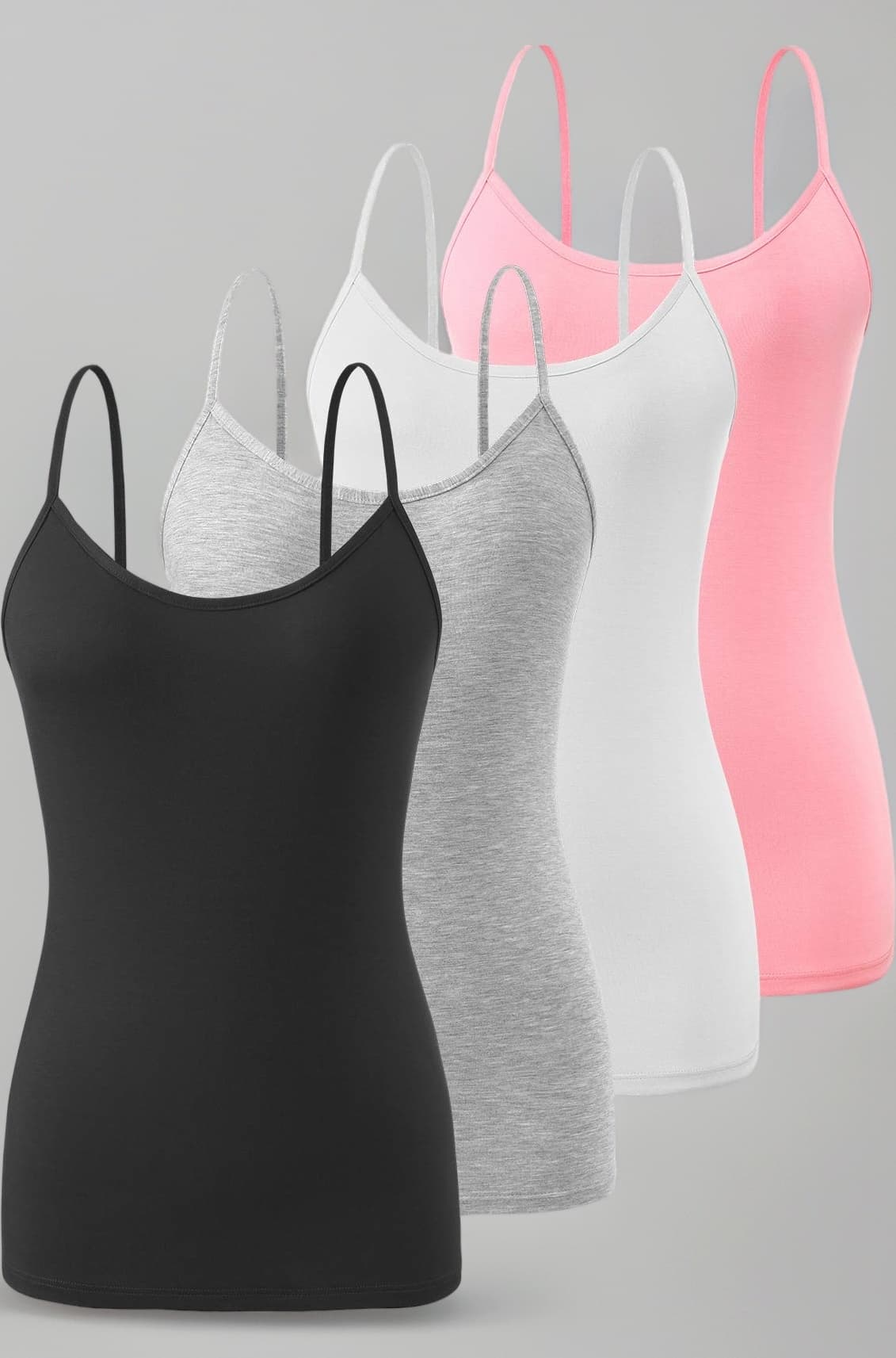 Air Curvey 2&4 PCS Basic Camisole for Women Cami Tanks Adjustable Spaghetti Strap Tank Tops Black Gray White Pink S