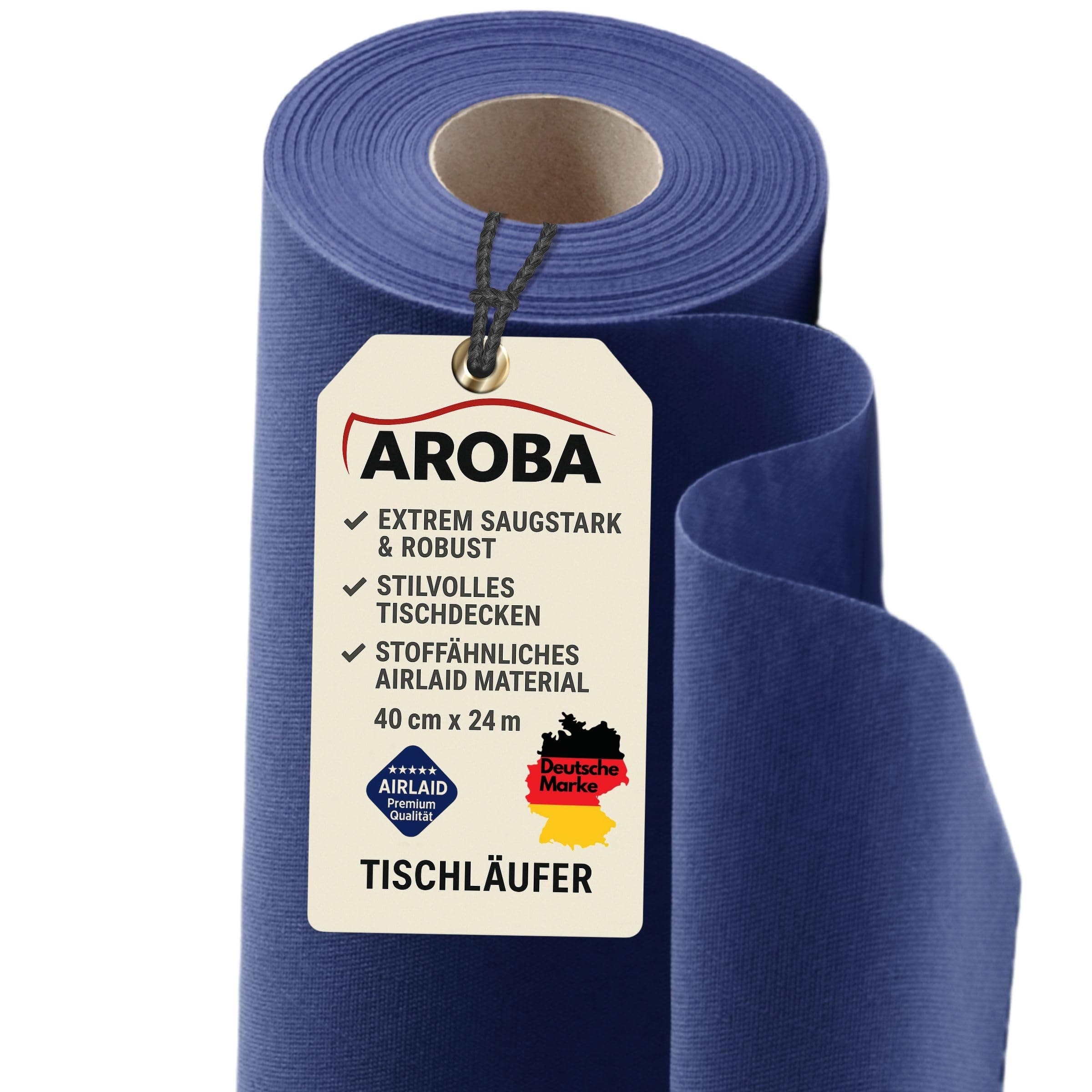 1 Airlaid Table Runner 40 cm x 24 m Roll with Perforation for Easy Shortening, 20 x Disposable Tablecloths per Roll, Table Runner, Fabric-Like Wedding Catering Hotel Premium Quality | Blue