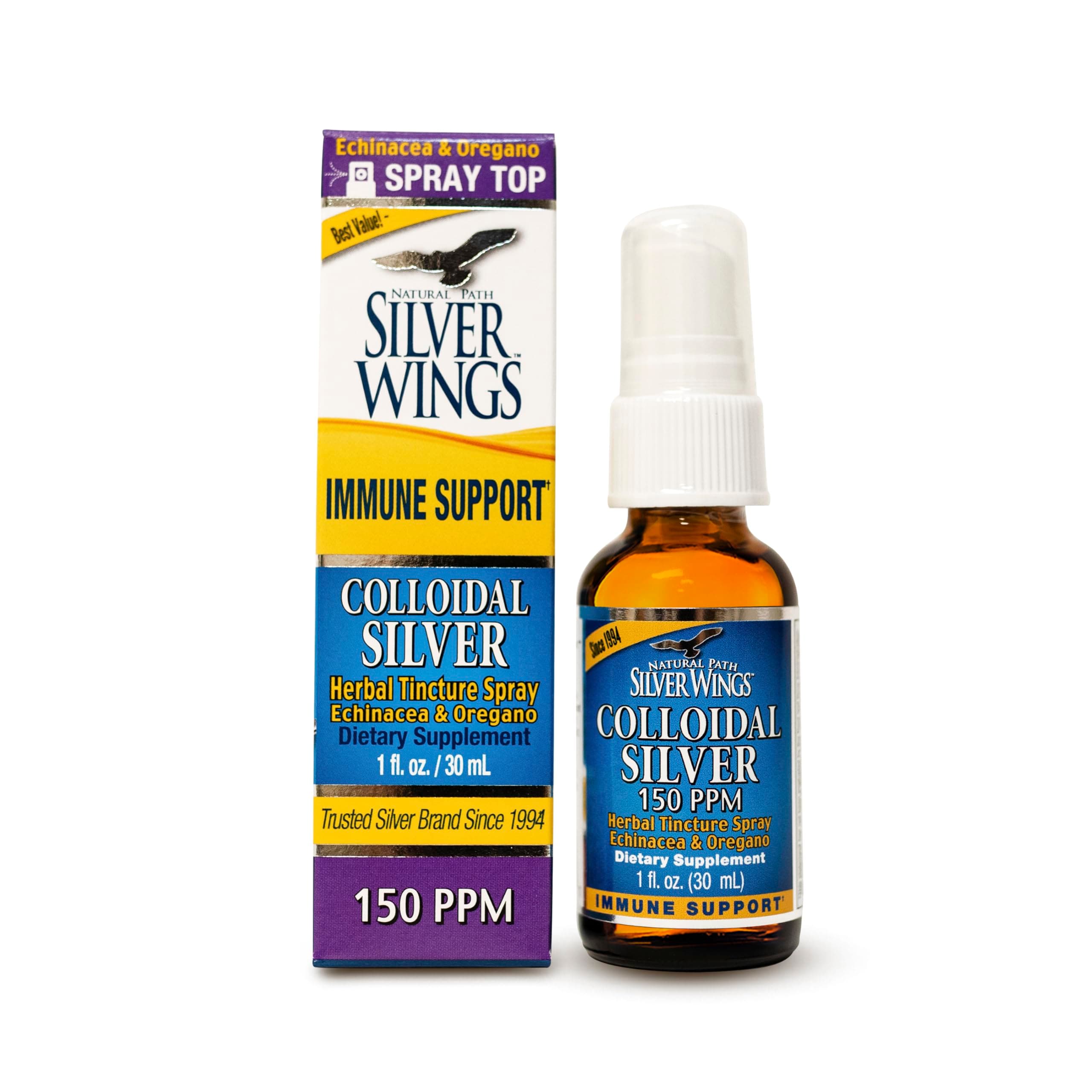 Natural Path Silver Wings Colloidal Silver Herbal Tincture Spray, 1 Fluid Ounce