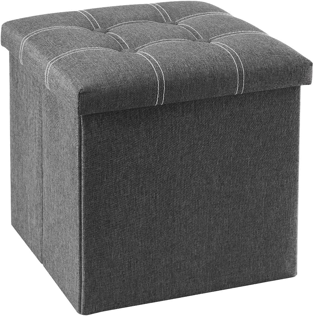 Ottoman Storage Box - Foldable Storage 38W x 38D x 38H CM - Great Storage Box with Lid for Bedroom, Living Room & Foot stool - Grey Ottoman Bench by Aliza