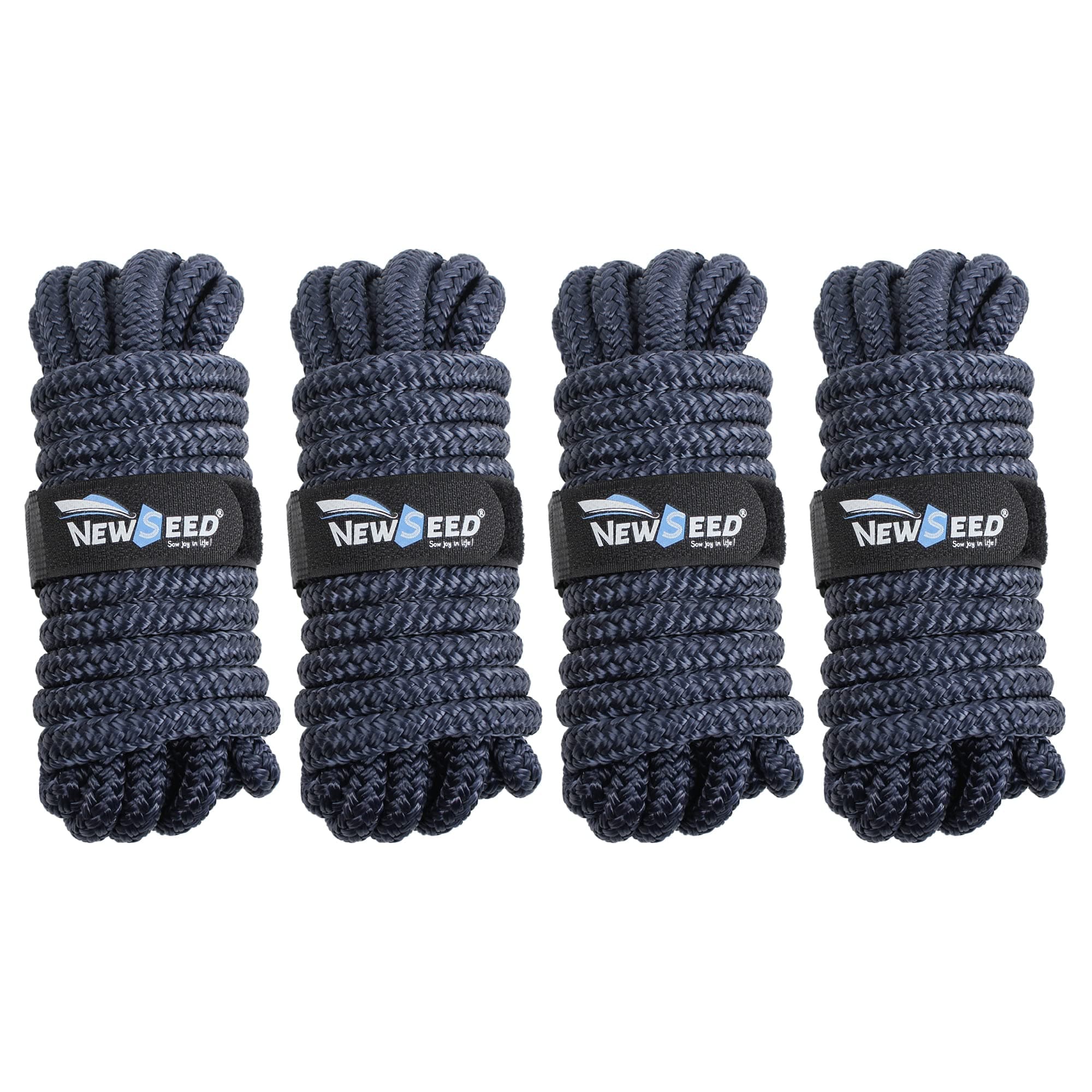 MALZE-NEWSEED 4 Pack 5/8" x 15' Dock Lines Double Braided Nylon Boat Rope with 15" Eyelets, Marine Grade Premium Mooring Lines for Docking Boat & Pontoon, Navy Blue