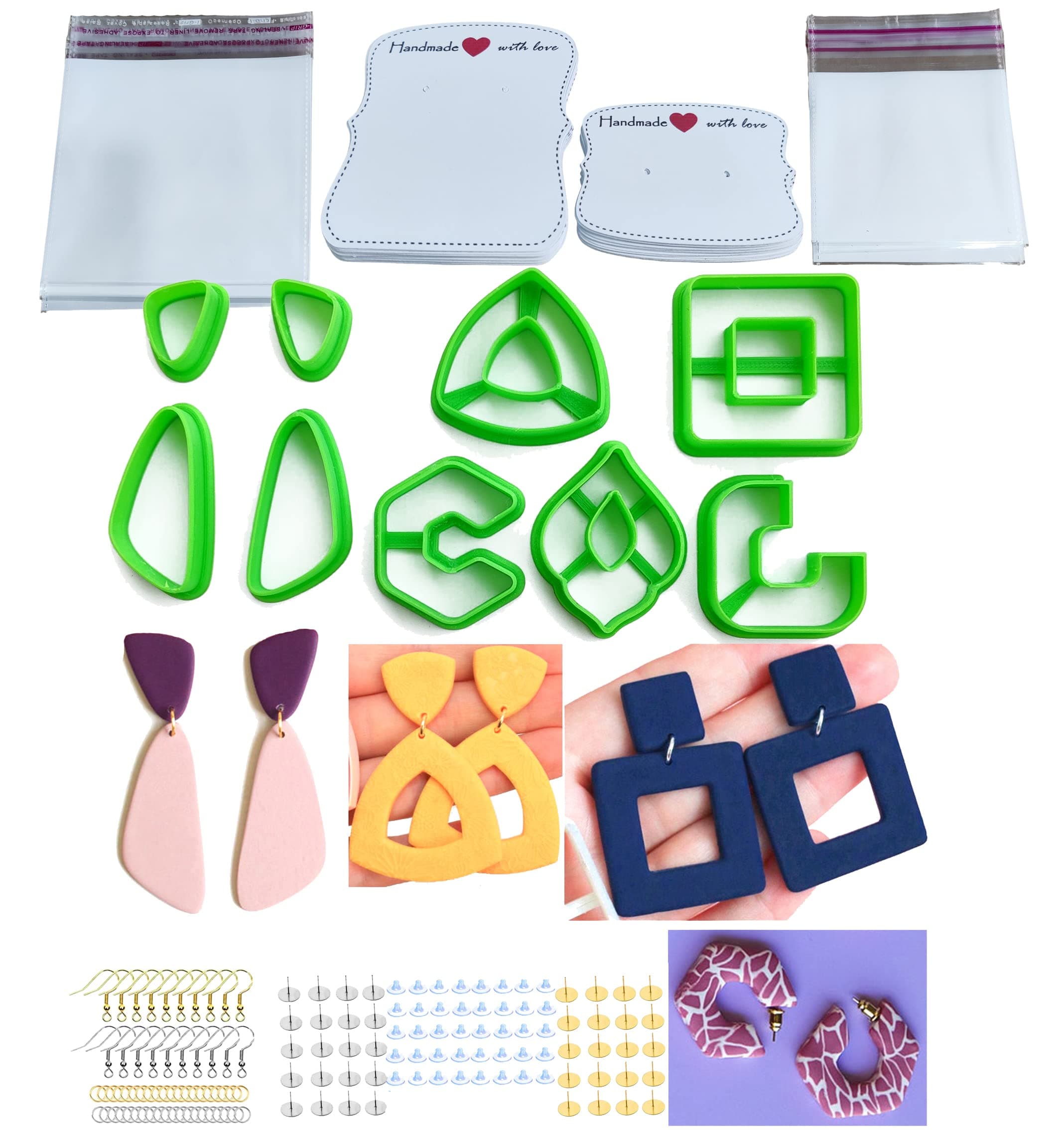 LACUM® Polymer Clay Cutters, Clay Earring Cutters Different Plastic Shape, Play Cutters for Polymer Clay Jewelry Making with Earring Hooks and Pins (Model03_1)