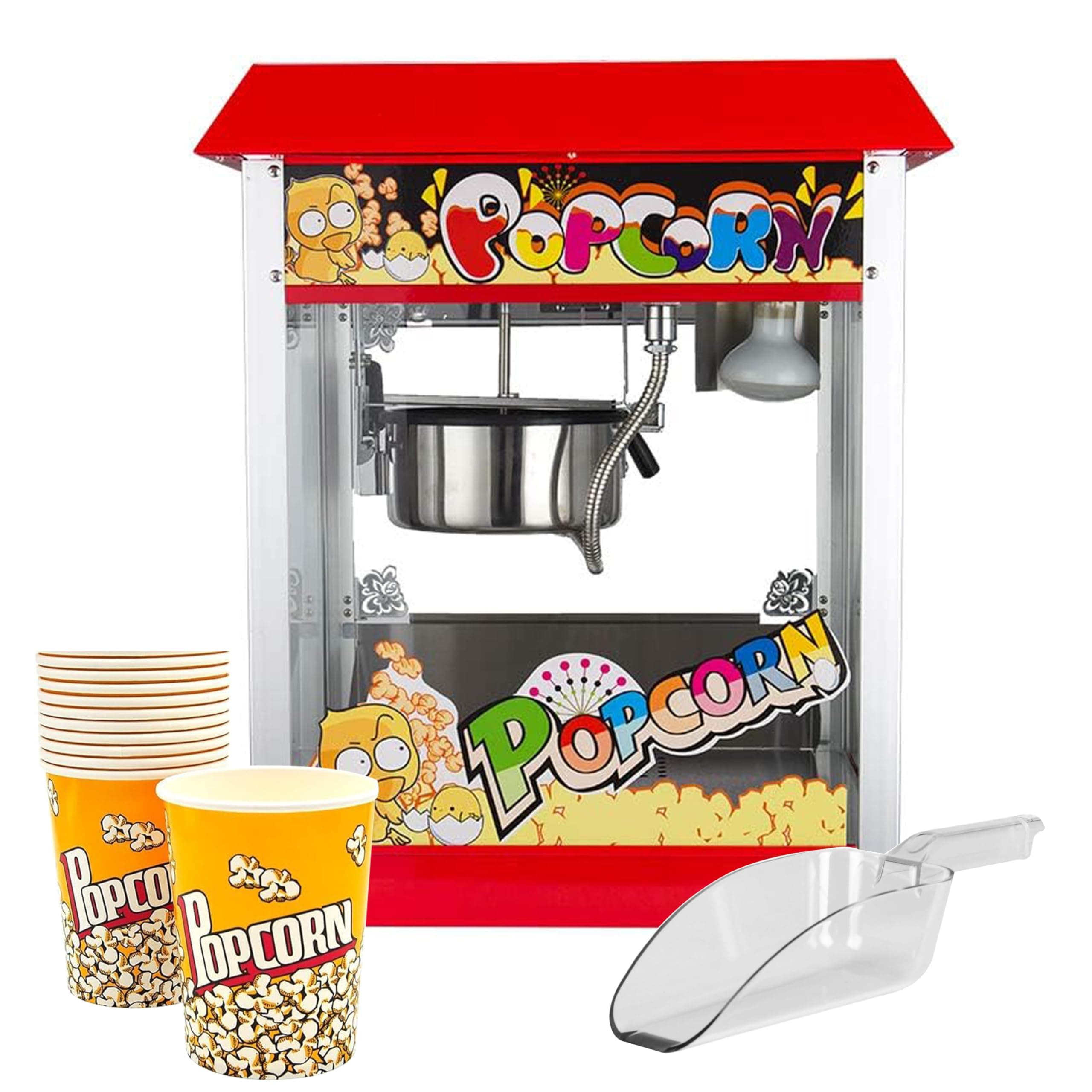 GRACE KITCHEN Maker Electric Non-stick Pan High Capacity Roof Type Fully Automatic Thermal Popcorn Machine with 50 pcs Popcorn Cups and Acrylic Scoop (1608(56 * 42 * 68CM))