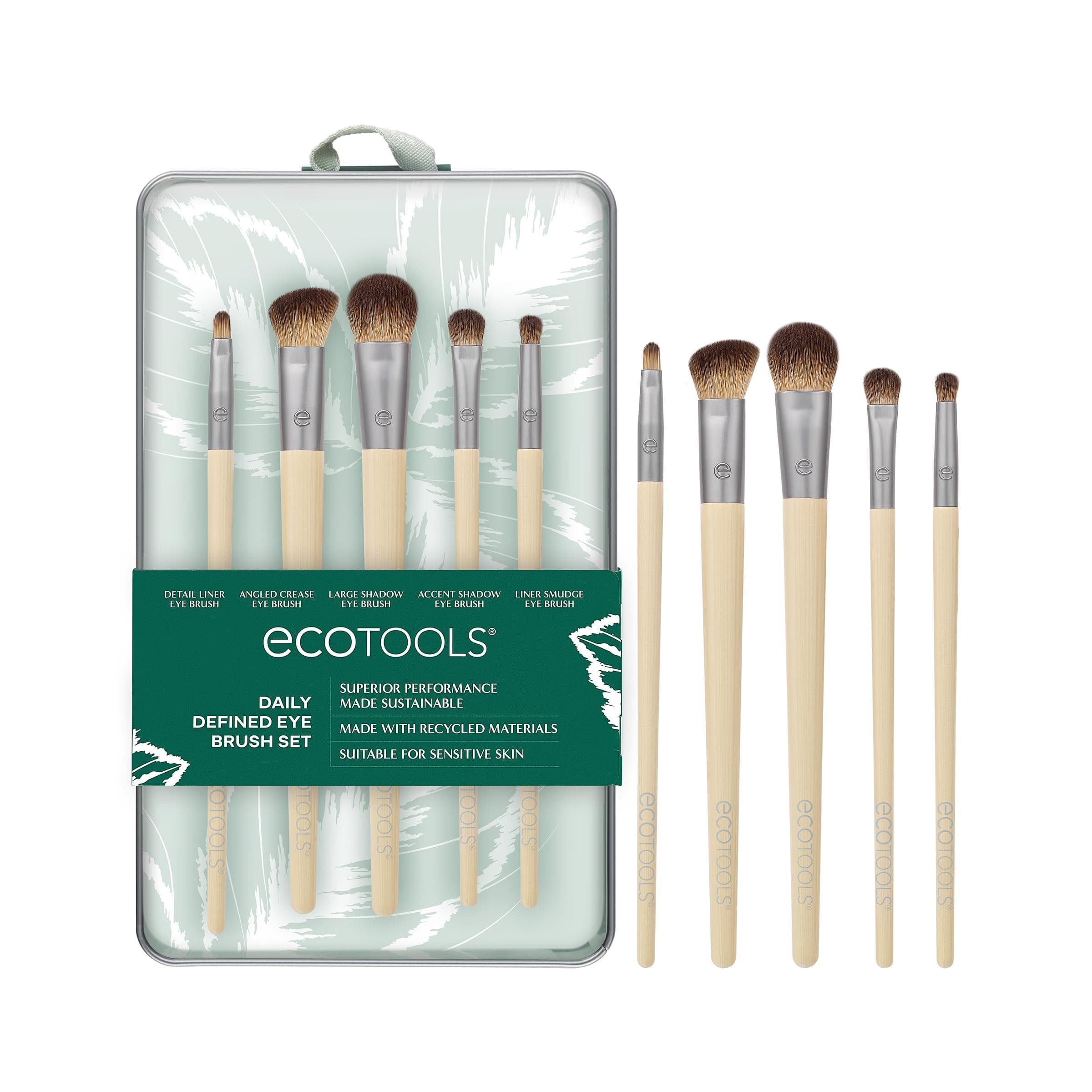 EcoTools Daily Defined Eye Brush Kit, Makeup Brushes For Liquid, Powder, & Cream Eyeshadow & Eyeliner Application, Eco-Friendly Eye Brushes, Synthetic Hair, Cruelty Free, 5 Piece Set