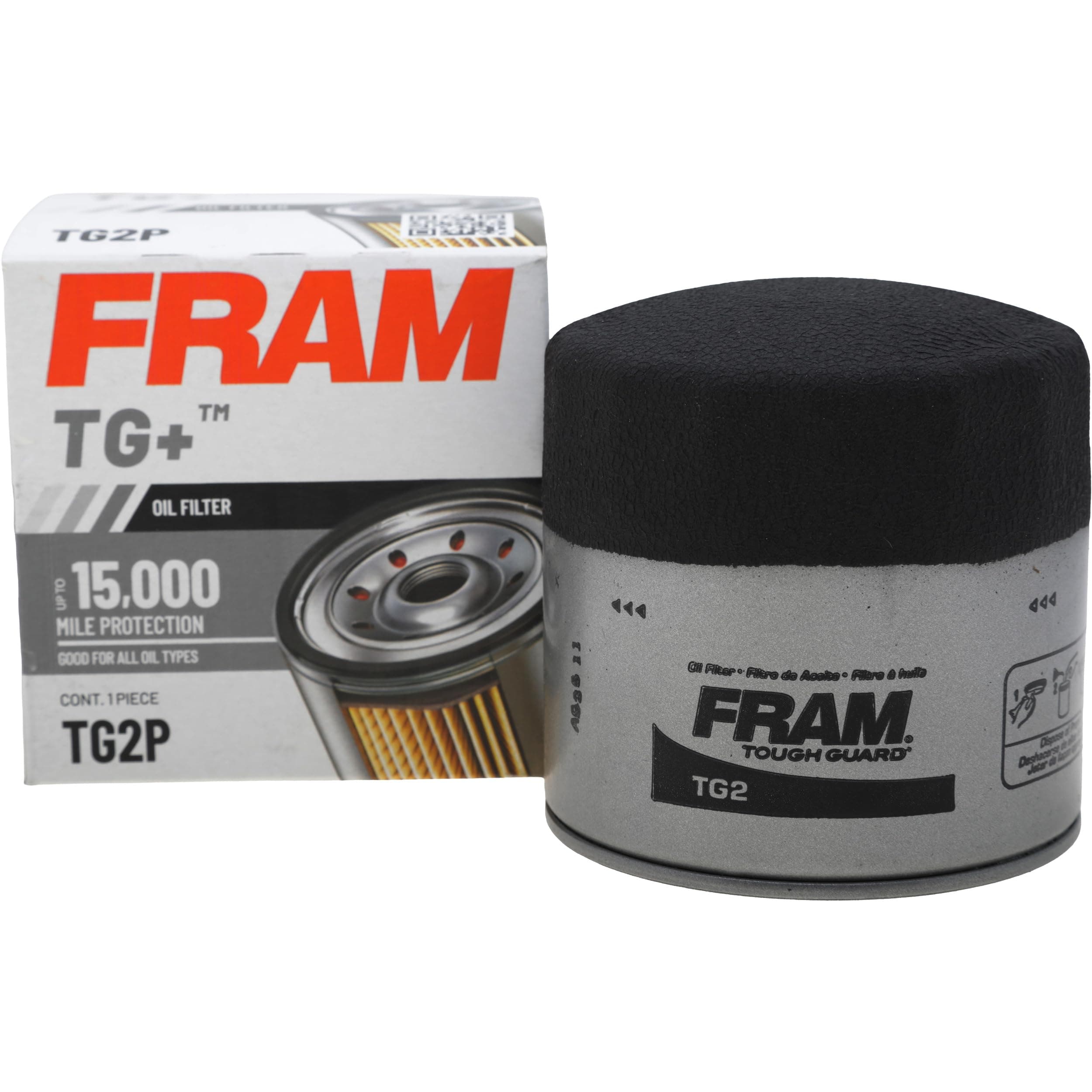 FRAM TG+ Replacement Oil Filter TG2P, Designed for Interval Full-Flow Changes Lasting Up to 15K Miles for Select Vehicle Model Years