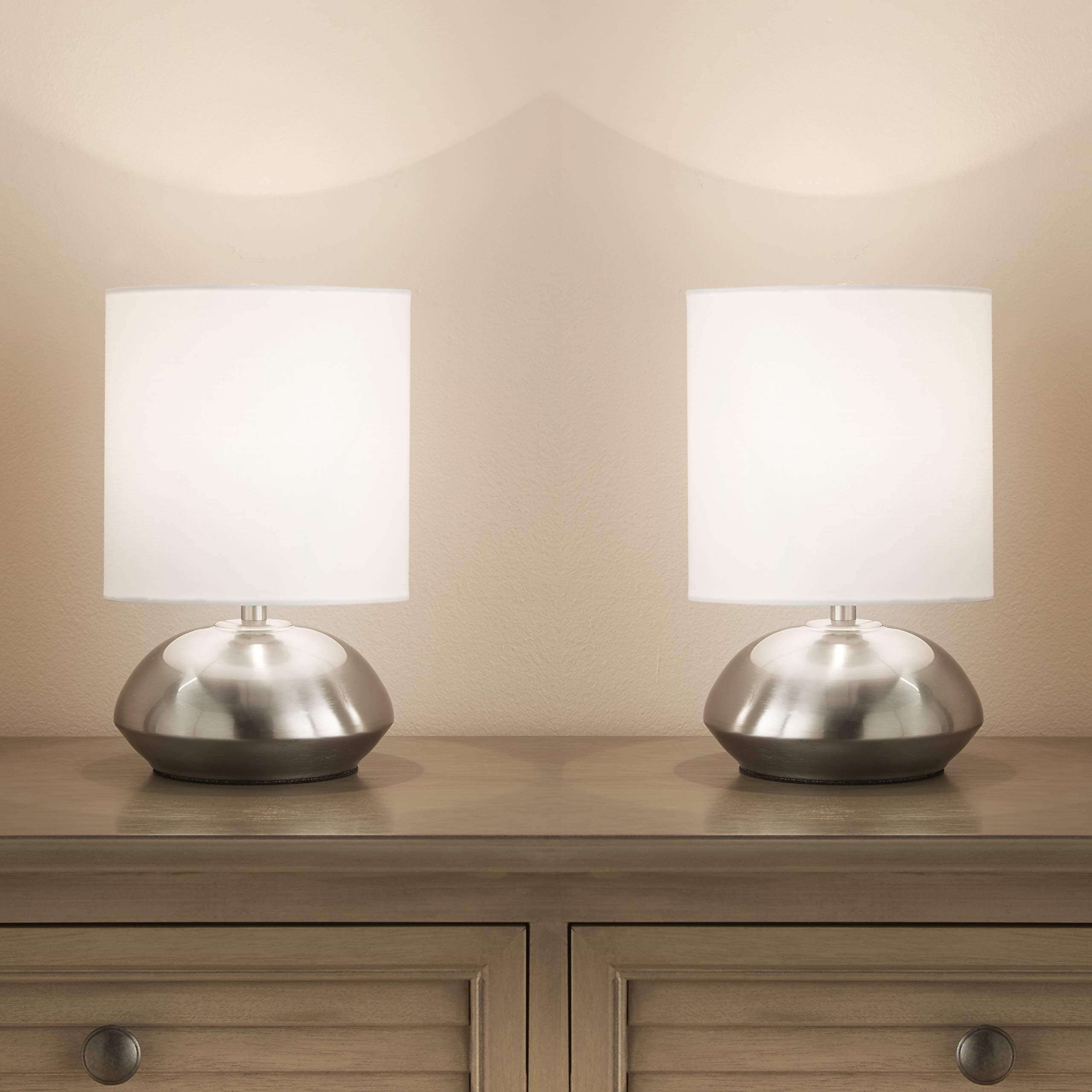 New Pair Touch Table Lamps Dimming Stages Chrome White