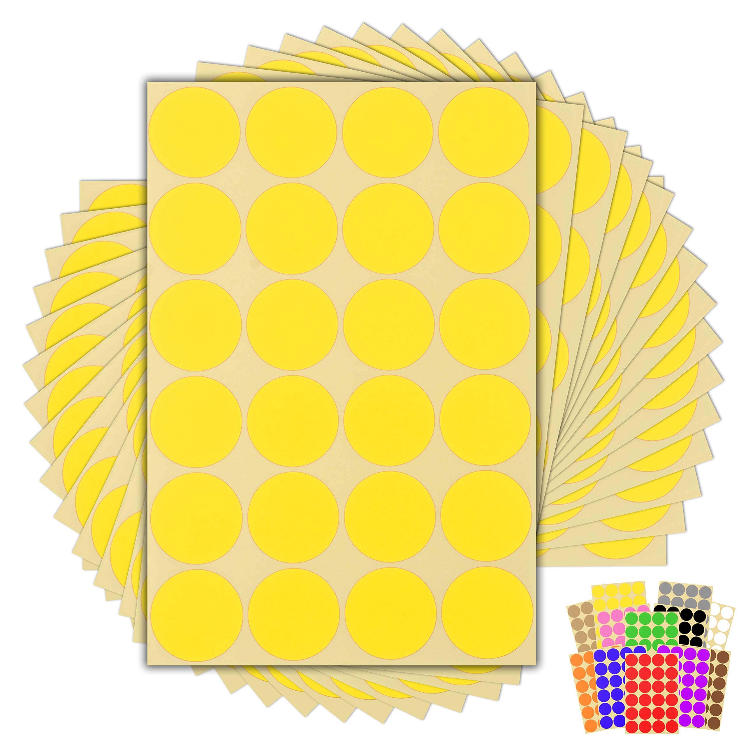 360 x Yellow Sticky Dots - 32mm - Round Colour Coding Dot Stickers - 15 Sheets