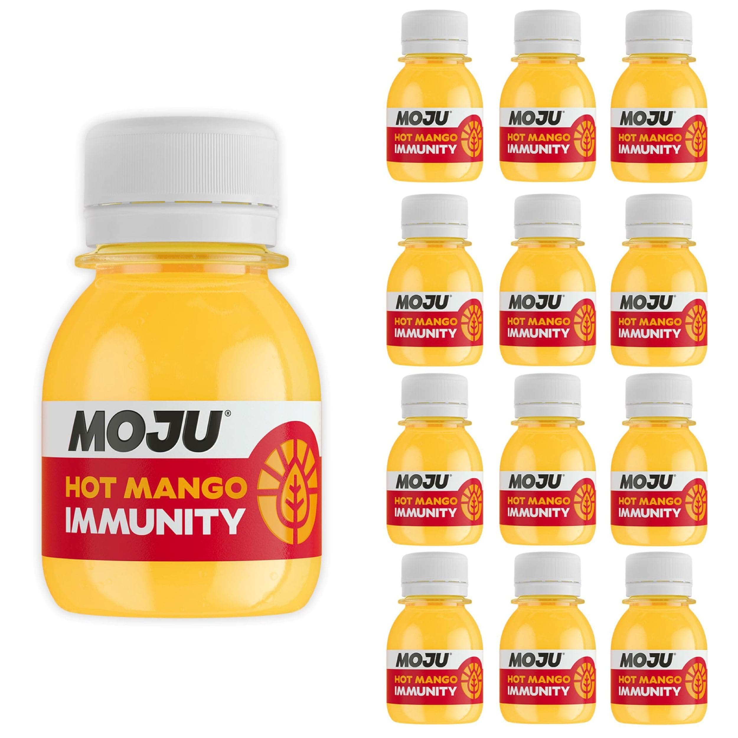 MOJU Hot Mango Immunity Shots (12 x 60ml) Energising, Source of Vitamin C and D3, Natural Ingredients, No Added Sugars or Sweeteners, Vegan