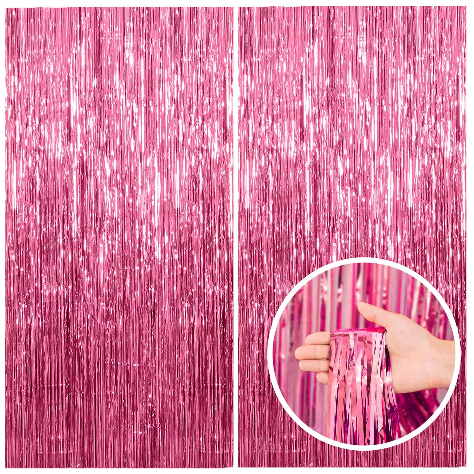 2 Pack Pink Backdrop Party Decorations Tinsel Curtain Party Backdrop Foil Fringe Birthday Decorations Photo Booth Streamer Backdrop Pink Theme Bachelorette Graduation Decor