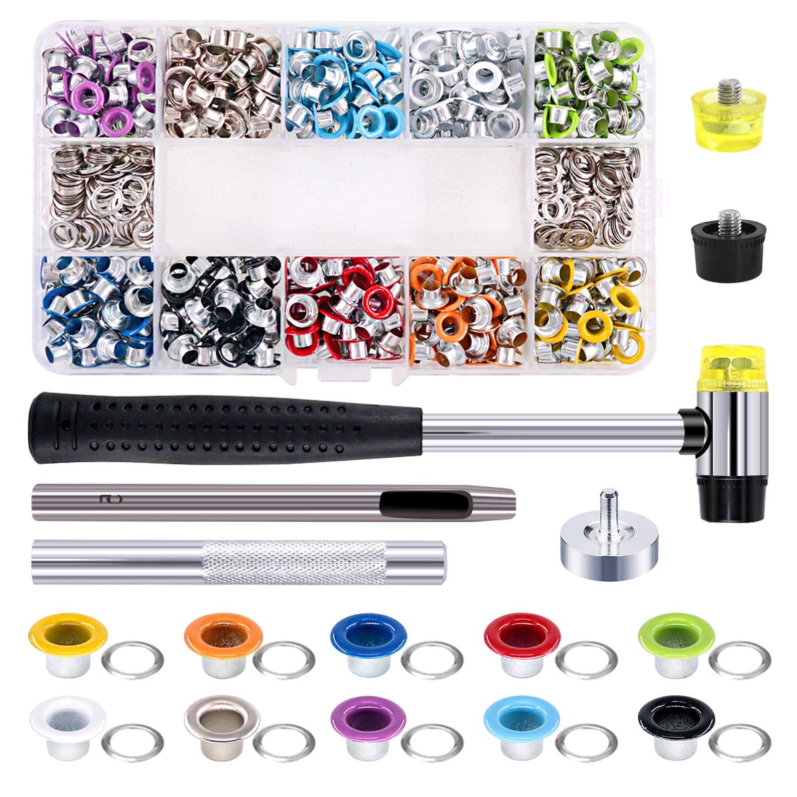 500 Sets Grommet Kit 3/16 Inch Grommet Setting Tool Metal Eyelets Set with 4 Pieces Install Tool Kit in Storage Box for Clothes Shoes Bag Paper Leather Crafts DIY Projects (10 Colors)
