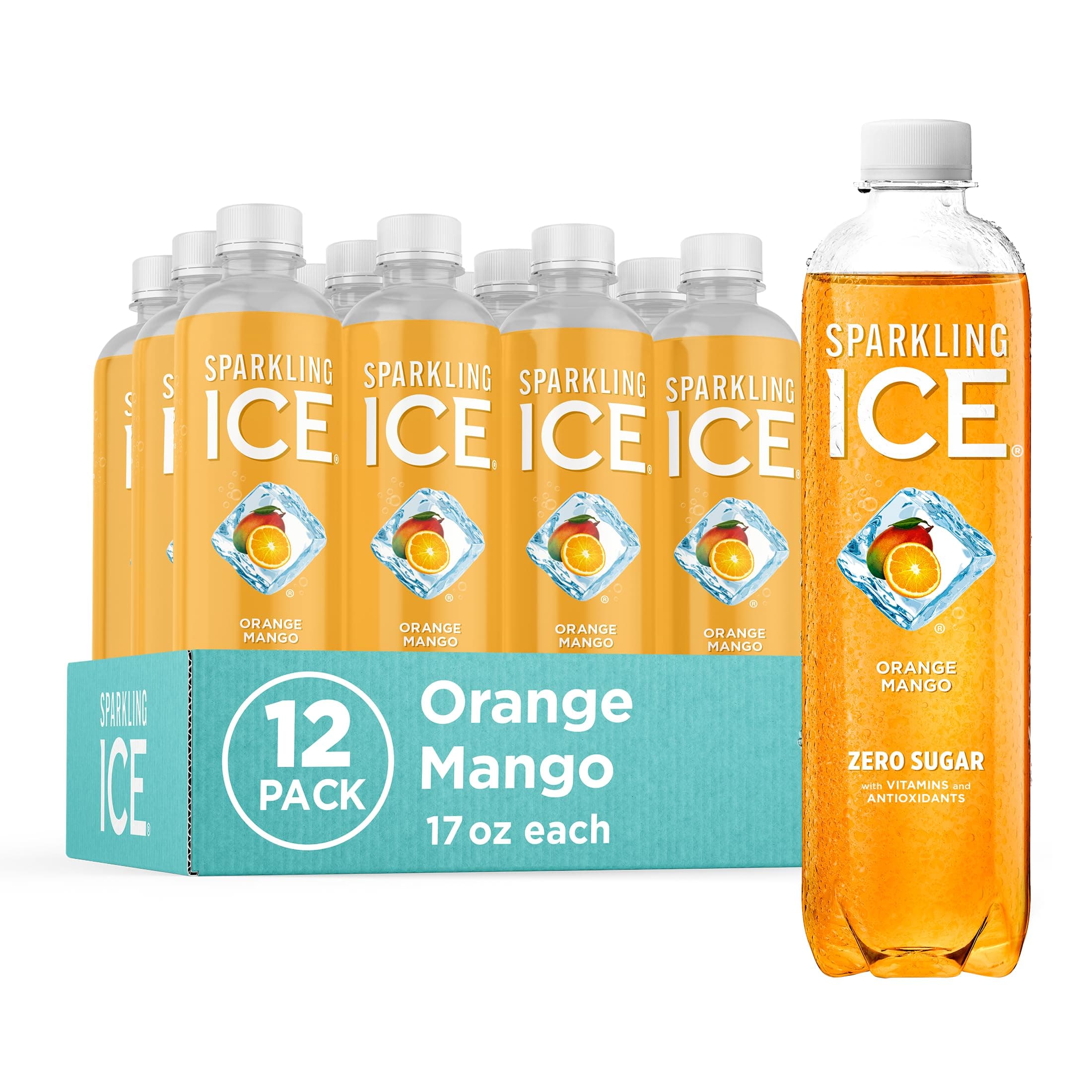 Orange Mango Sparkling Water, Zero Sugar Flavored Water, with Vitamins and Antioxidants, Low Calorie Beverage, 17 fl oz Bottles (Pack of 12)
