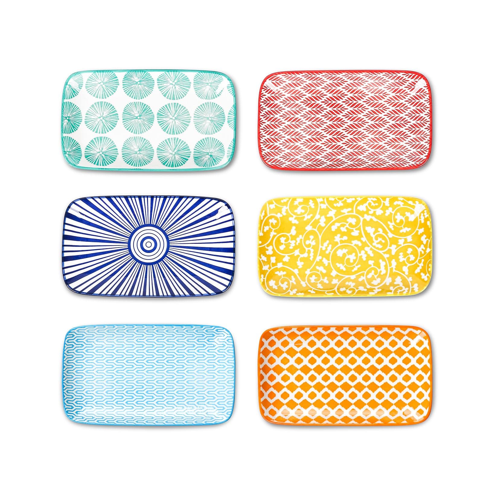 Selamica Rectangular Salad Plates, 7.1 Inch Dessert Plates Ceramic, Mini Dinner Plates, Small Plates for Appetizer, Snack, Sushi, Fruit, Set of 6, Assorted Colors