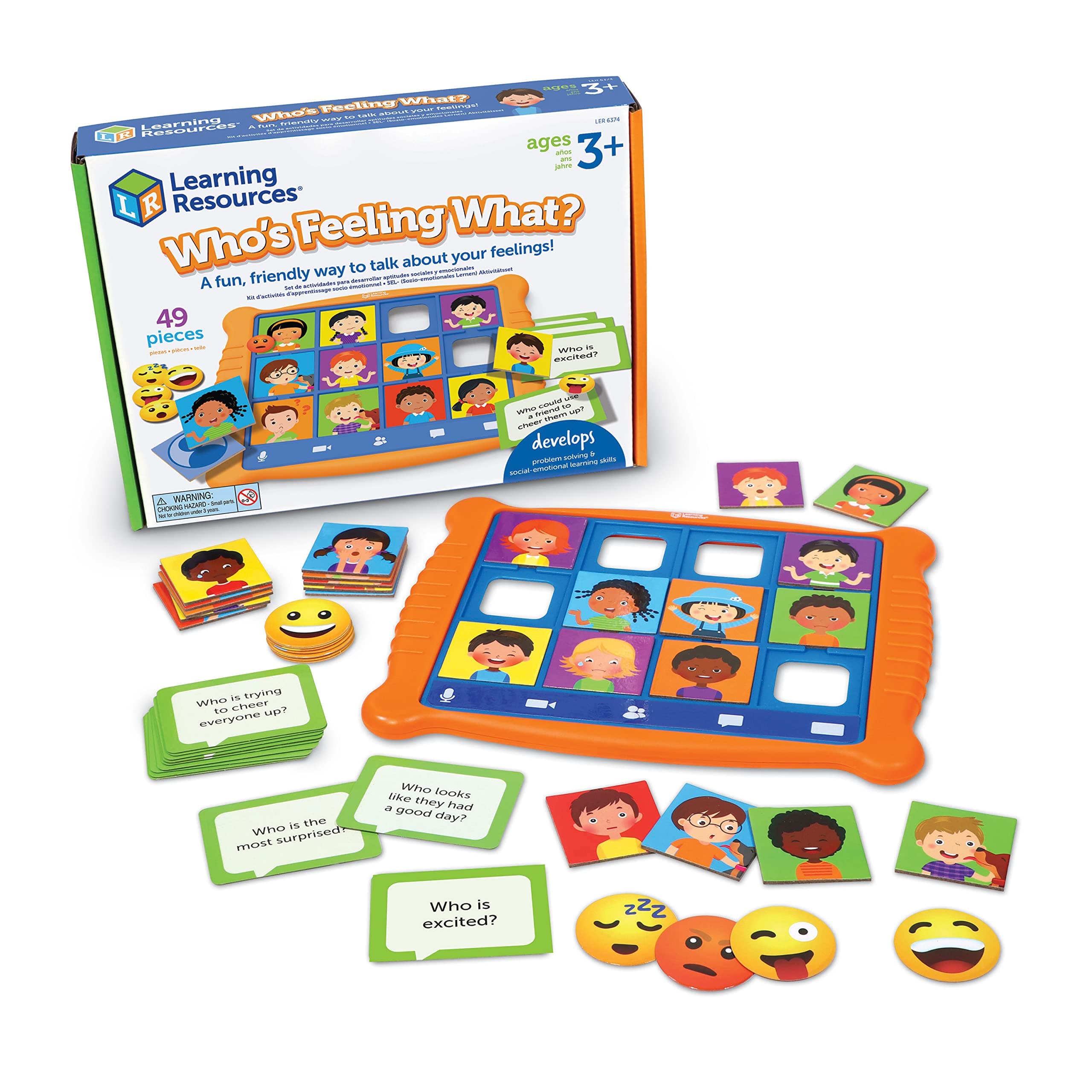 Learning Resources Who's Feeling What? Social Emotional Learning Games, Communication Games for Kids, Emotion Toys, Feeling Toys for Kids, 49 Pieces, Age 3+
