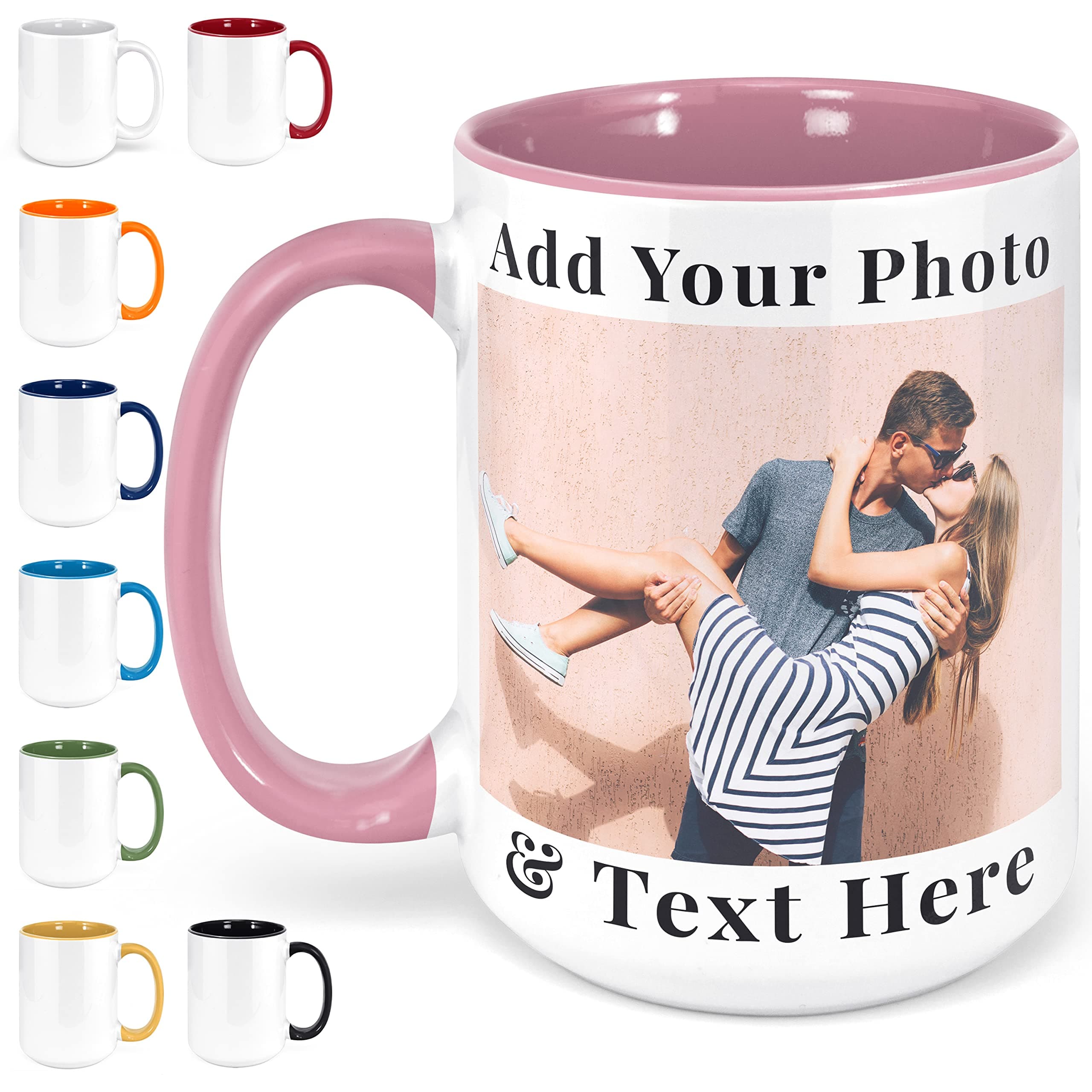 Generic Custom Photo Coffee Mug, 11 - 15 oz. Personalized Mug w/ Picture, Text, Name - Personalized Gifts for Boyfriend, Girlfriend, Best Friend, Christmas Gifts, Taza Personalizadas - Pink, 11 ounce