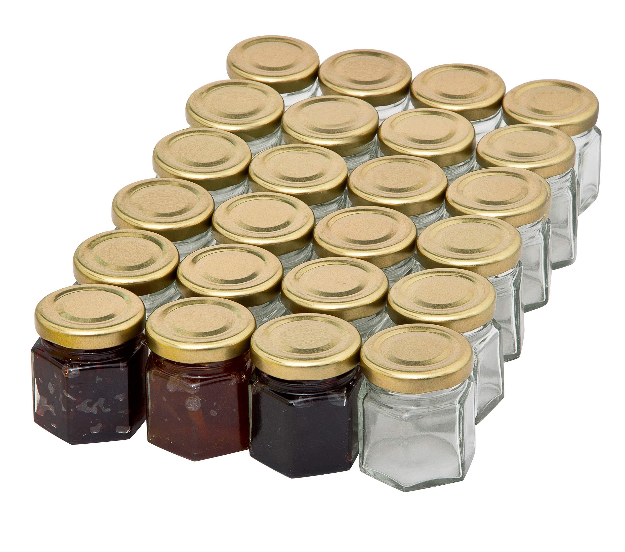 Flash Winter Sale [24 Pack] Better Bottles 1.5 oz (55 ml) Hexagonal Jam Jar with Gold Lid (Pack of 24) very cute wedding etc...