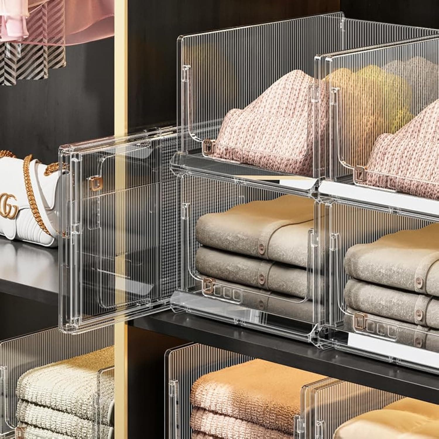 Jorunb Storage Basket for Closet Wardrobe Organizer Stackable Clothes Drawer Organizers Sweater Drawer Shelf Storage Container 3 SIZE for Clothes Toys (M 3PC)