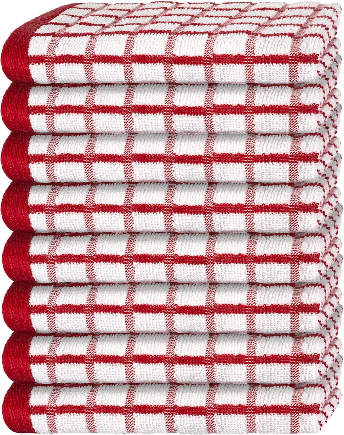 White Classic Premium Dish Towels for Kitchen, with Hanging Loop [8 Pack] Heavy Duty Absorbent 100% Cotton 410 GSM Terry Kitchen Towels, 16x26 (Red)