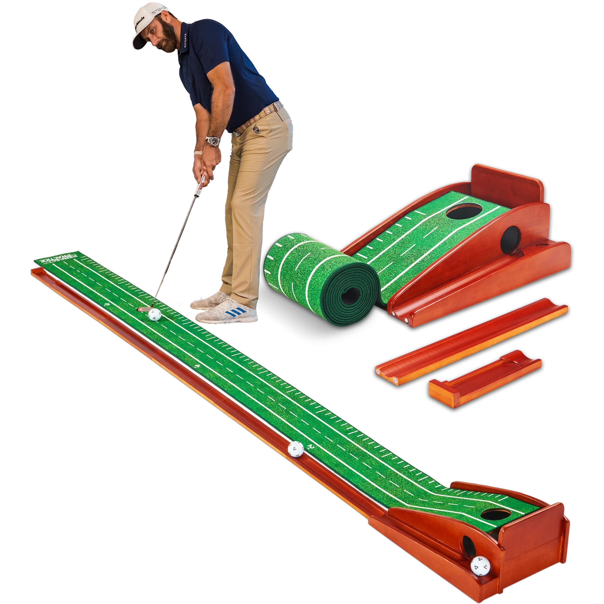 Perfect Practice Compact Golf Putting Mat with Ball Return - 8ft Portable Practice Putting Green - Training Aid for Indoor, Outdoor Golf Practice at Home, Office, Backyard - Golfing Gifts for Men