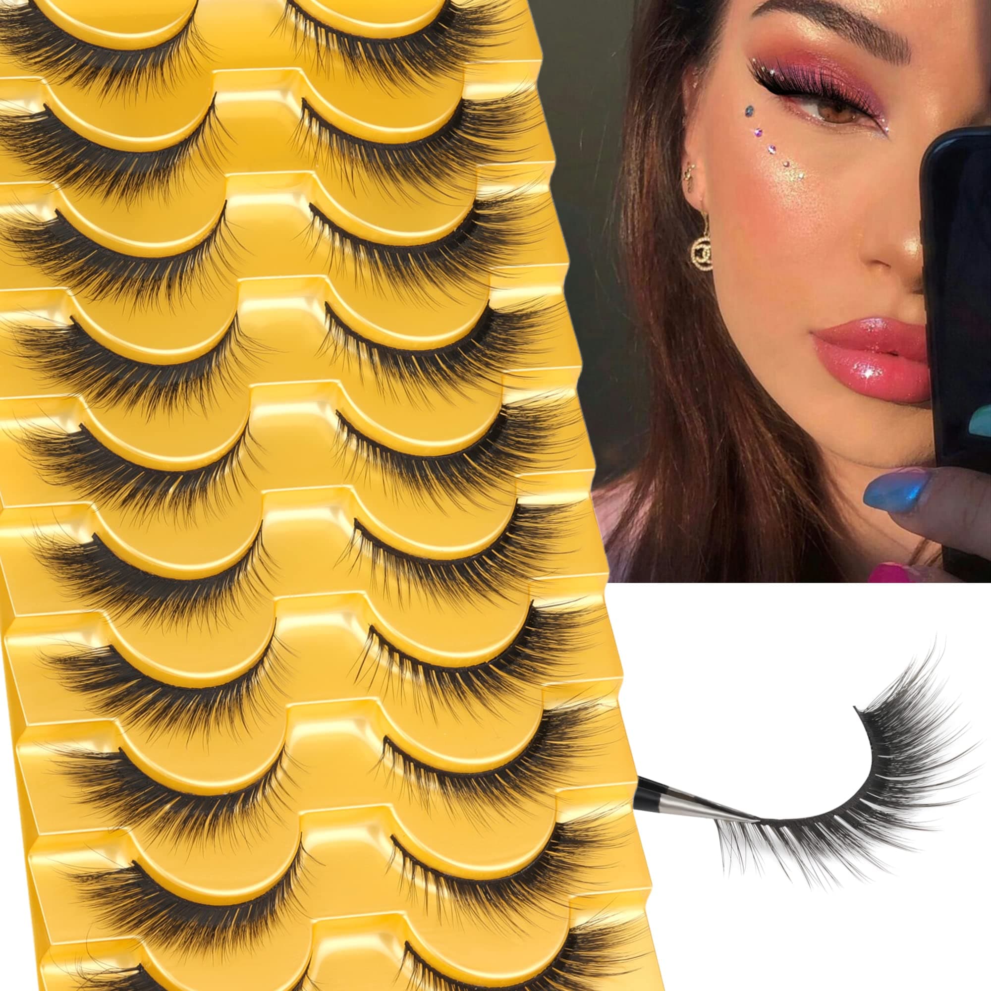 Fox Eye Lashes Wispy False Eyelashes Natural Look L Curl Mink Fluffy Cat Eye Lashes Angel Wing Eyelash Extension Strip Lash Pack 3D 16mm by TNFVLONEINS-10 Pairs