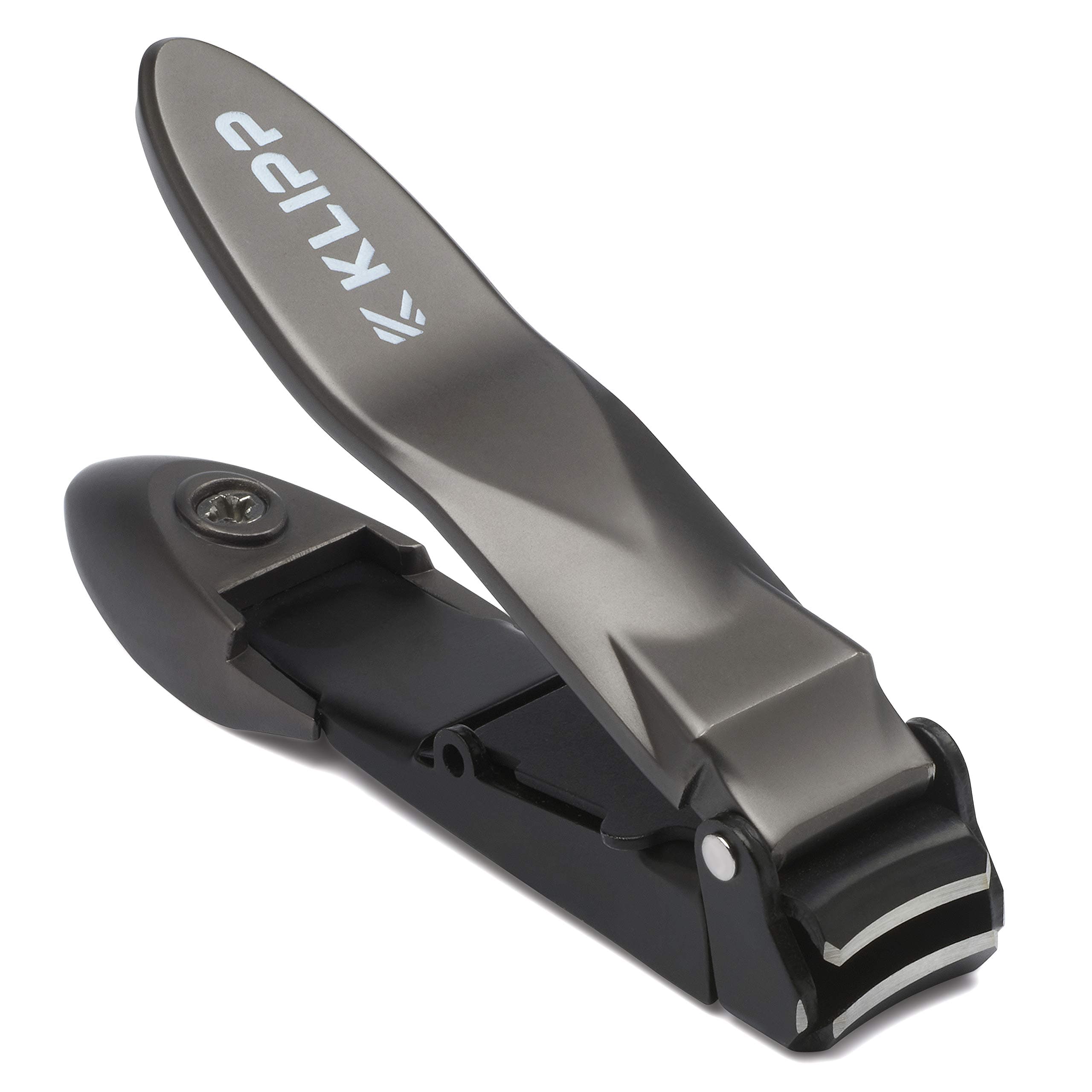 KLIPP Nail Clippers for Men with Catcher - KLIPP Razor-Sharp Heavy Duty Self-Collecting Nail Cutters with Ergonomic Lever Keep Fingernails and Toenails Impeccably Manicured - Includes Ziplock Pouch