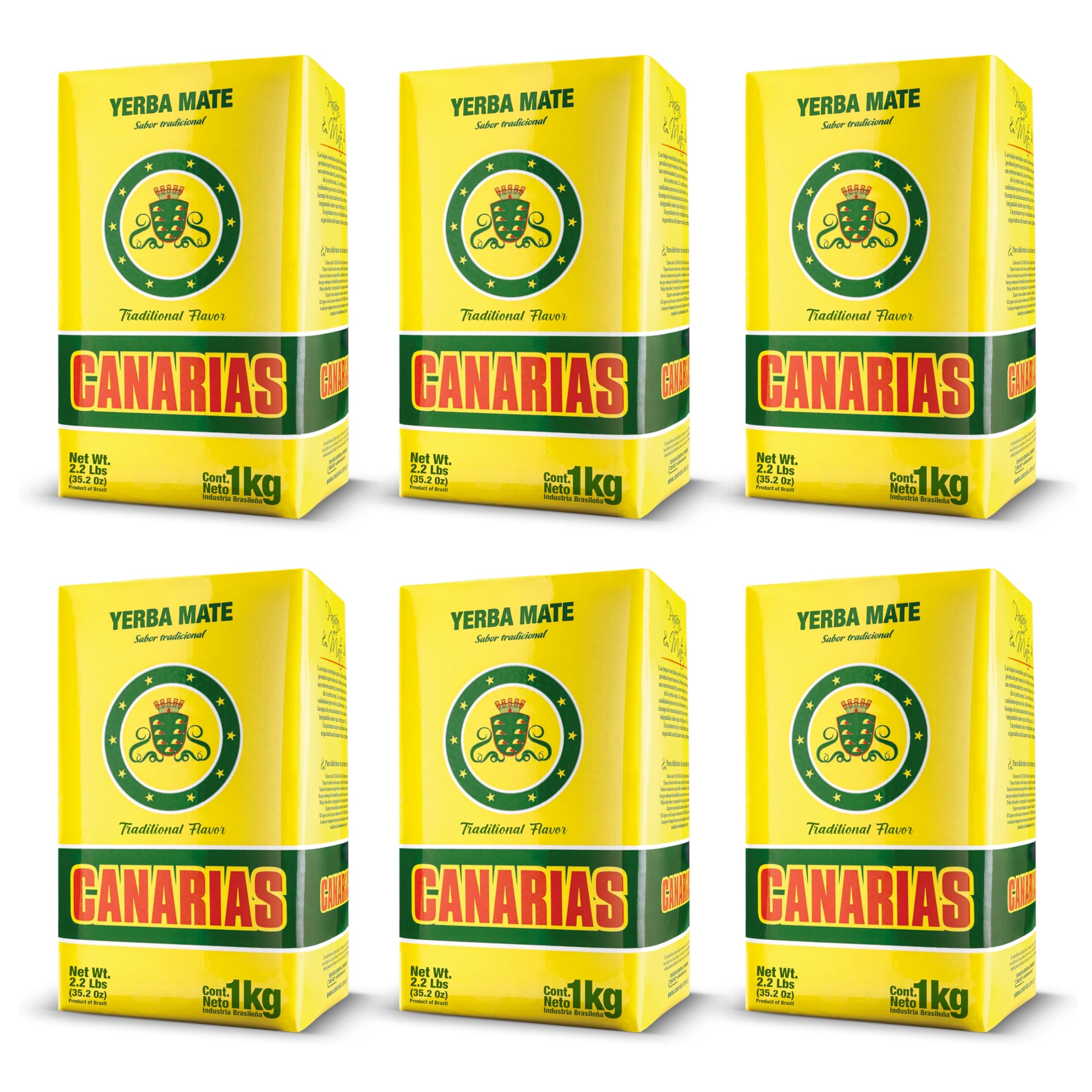 Yerba Mate Traditional 2.2 lb - Uruguayan Yerba Mate Tea - Ground Leaf Without Stems (Sin Palo) - Strong & Full-Bodied Flavor (Pack of 6)