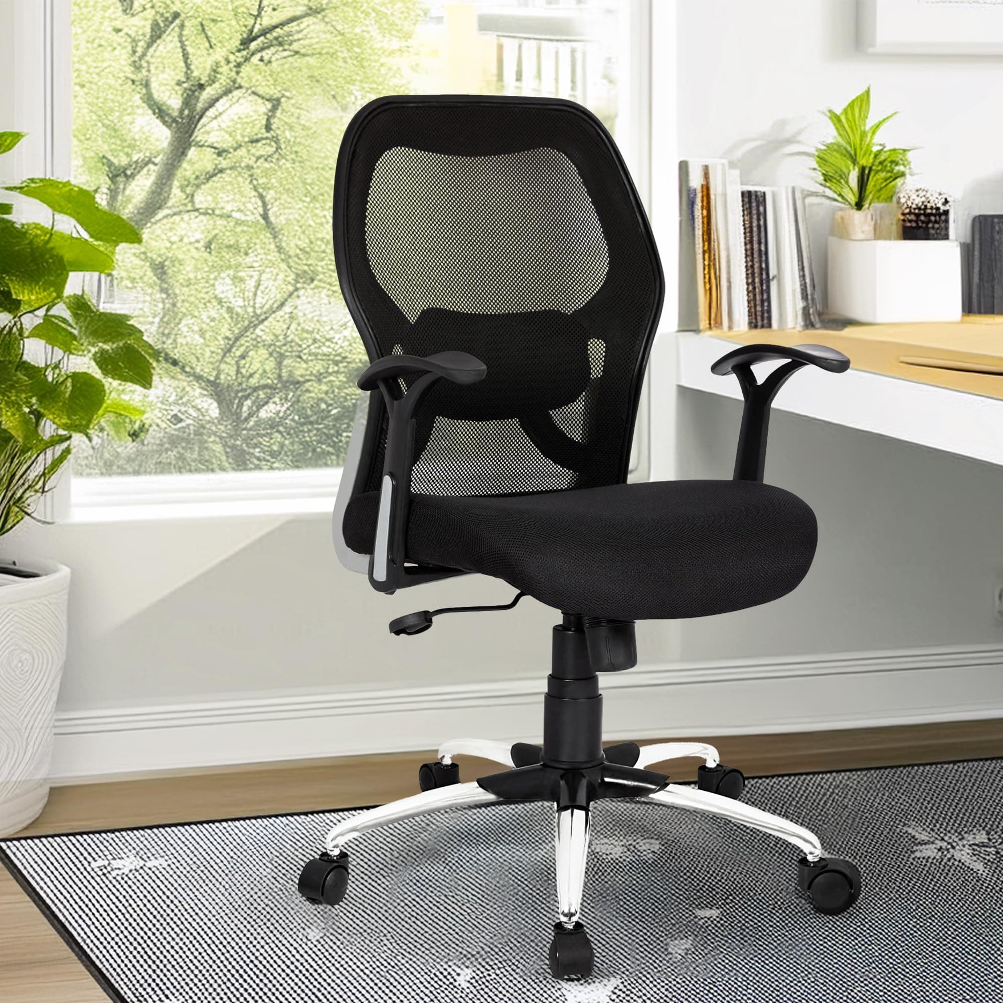 SAVYA HOME Apollo Medium Back Ergonomic Office Chair with 2D Lumbar Support, Tilt Lock Mechanism & Pneumatic Gaslift(Ergonomic Mesh, Black, 1 Piece)