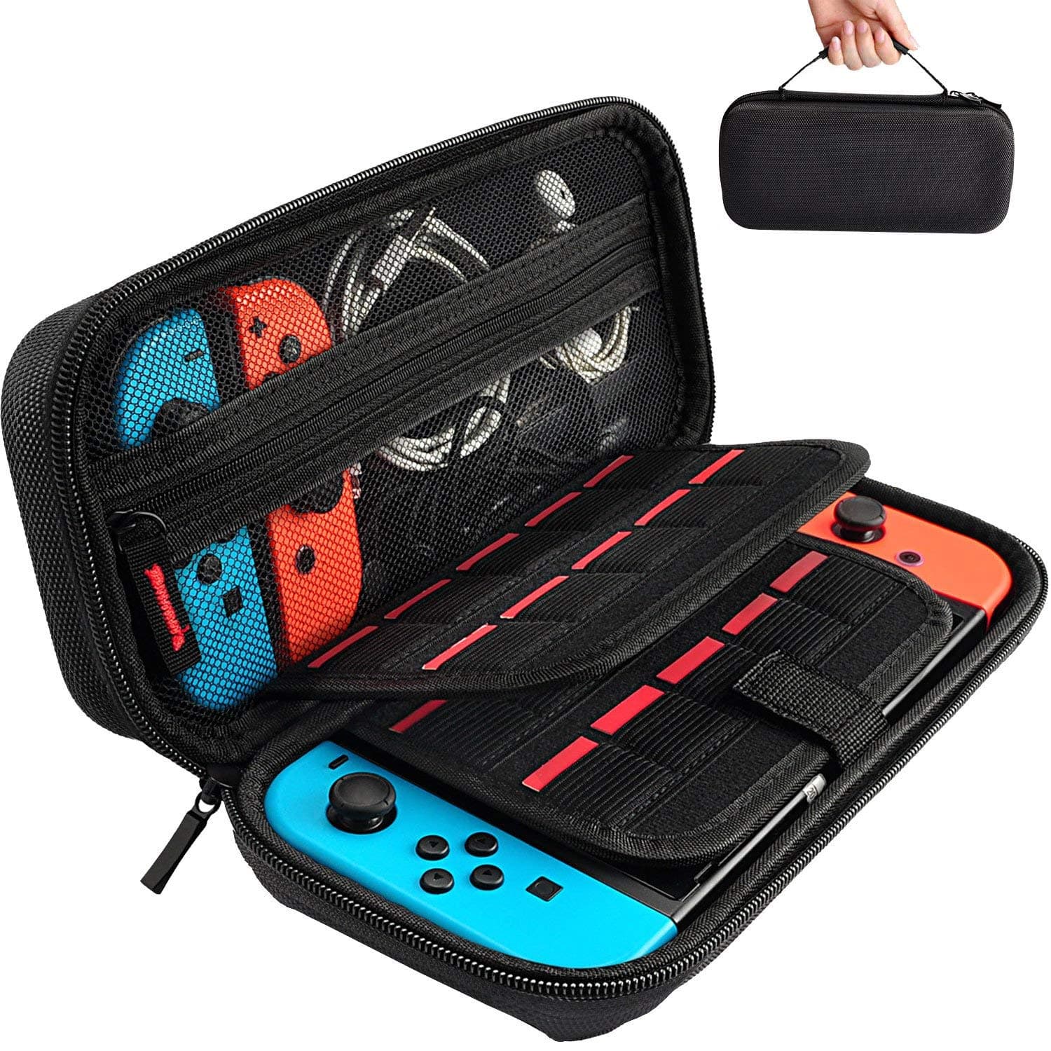 ShowTop Switch Carrying Case for Nintendo Switch, With 20 Games Cartridges Protective Hard Shell Travel Carrying Case Pouch for Nintendo Switch Console & Accessories, Black