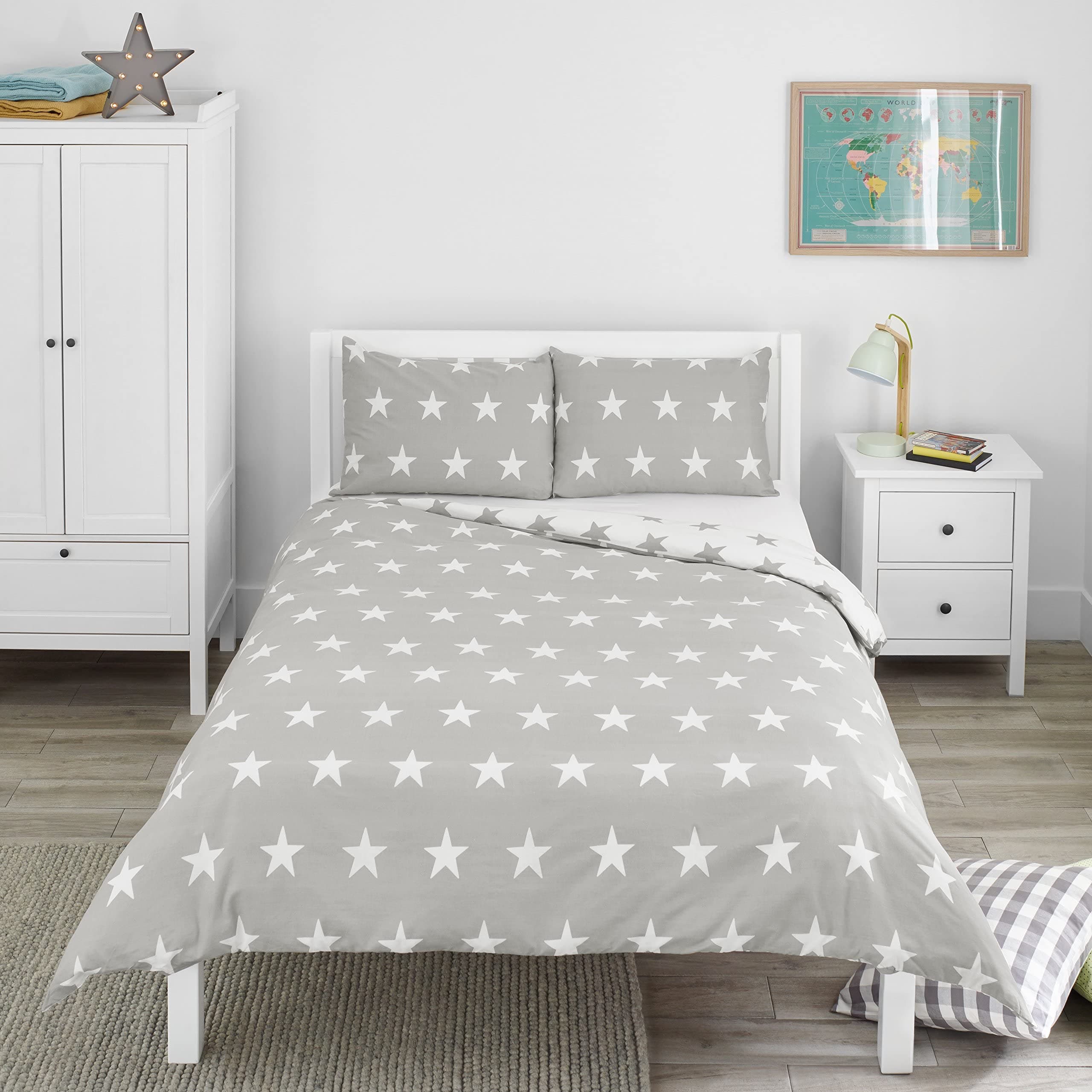 Grey & White Stars - Double Duvet Set