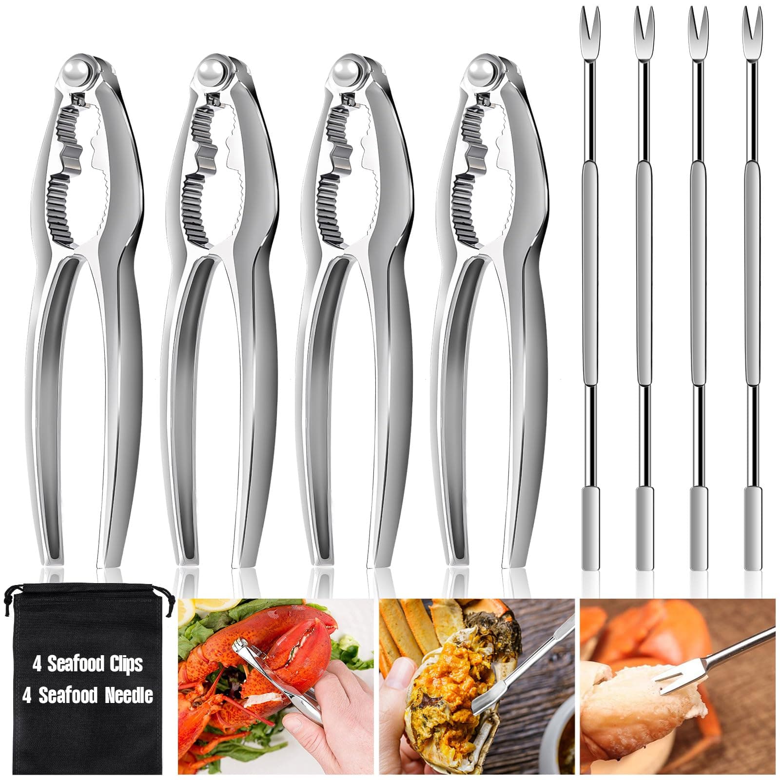 8 Pcs Lobster Crackers and Picks Set, Crab Leg Cracker Tools, Stainless Steel Seafood Crackers & Forks Nut Cracker Set for Eating Stake Support