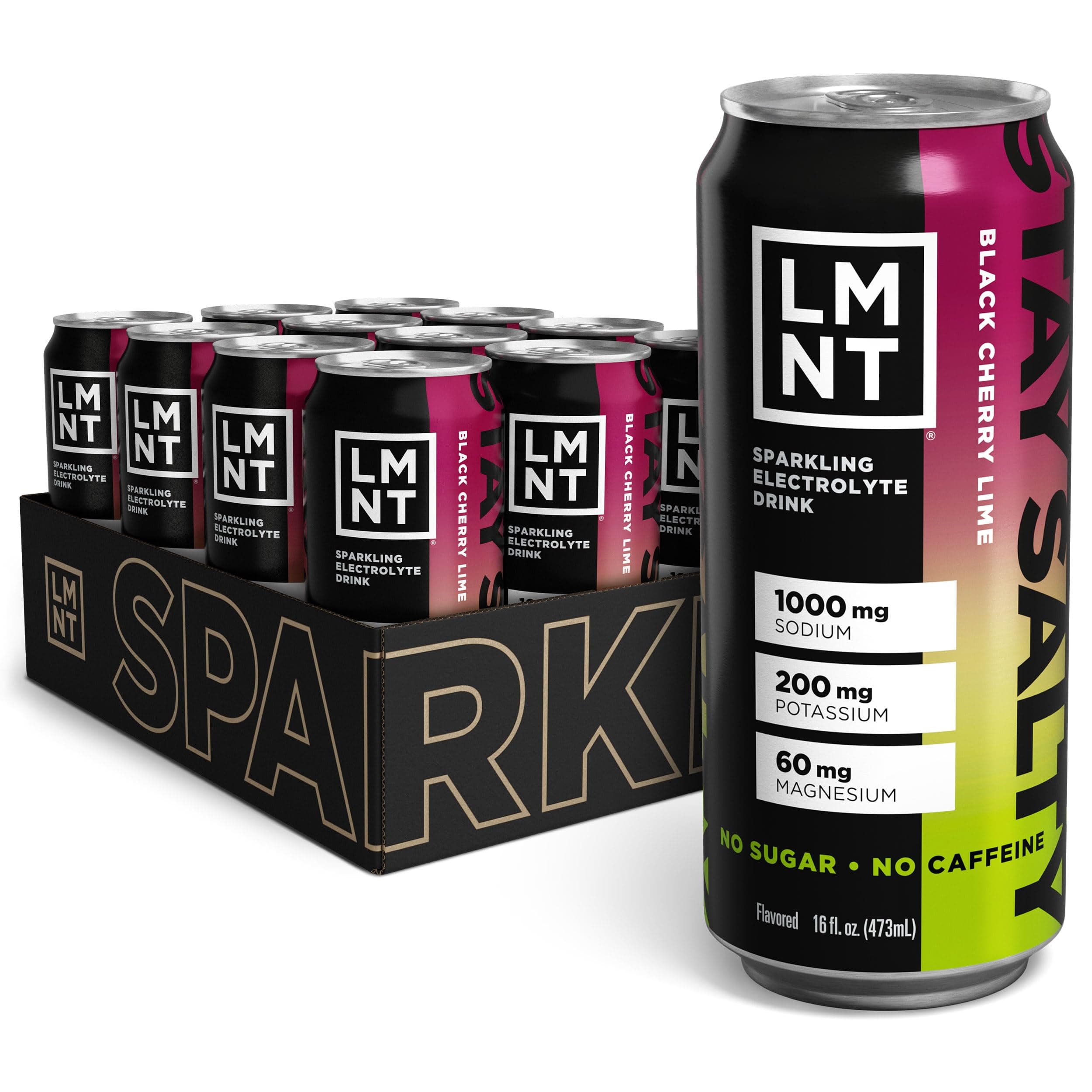LMNT Sparkling Electrolyte Drink - Black Cherry Lime | 12-Count