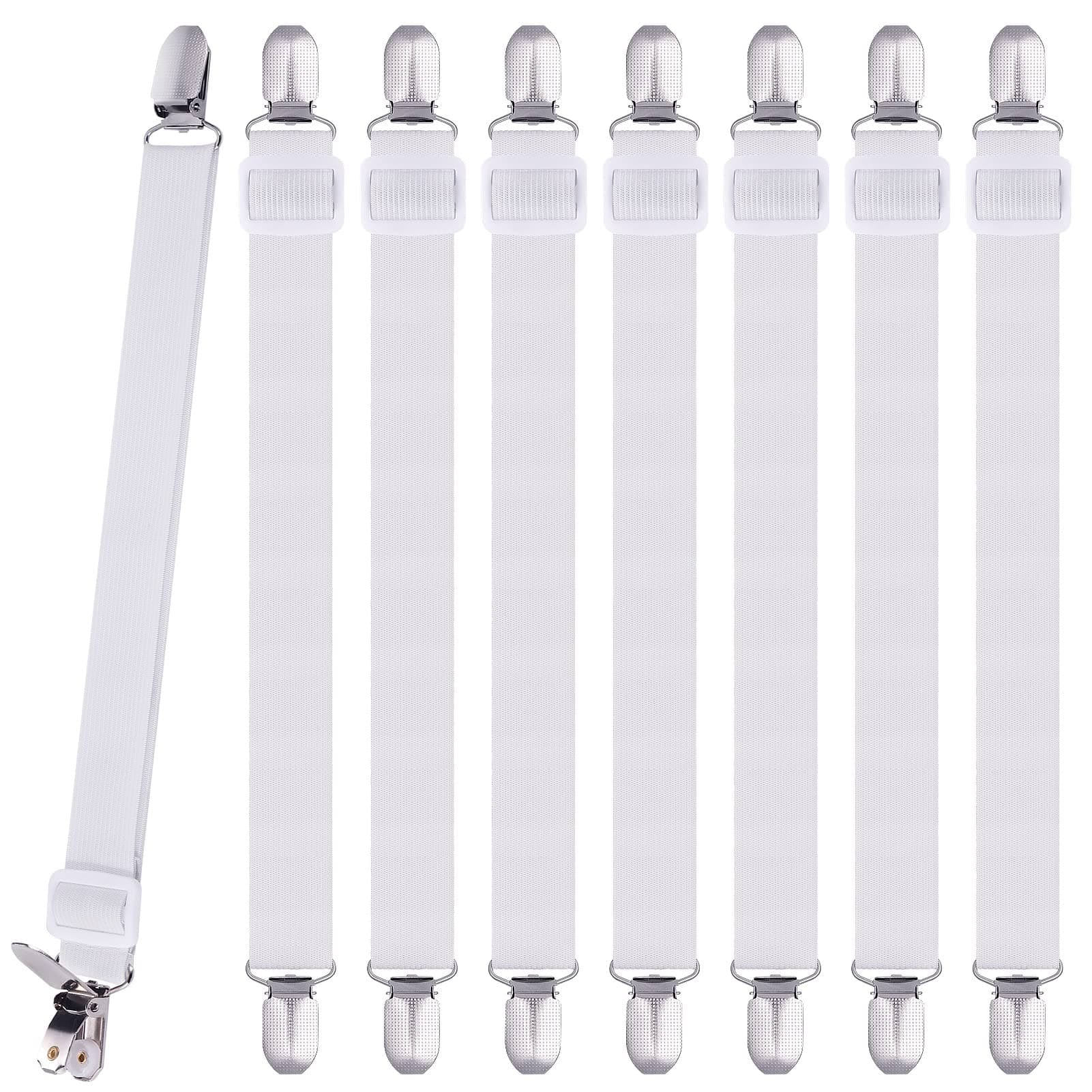 Huiguli 8 Pcs Bed Sheet Clips, Adjustable Bed Sheet Grippers, High Elastic Fitted Sheet Straps with Clips, Bed Sheet Fasteners, Mattress Sheet Holders, Strong Sheet Clips for Bedding (33cm - 120cm)