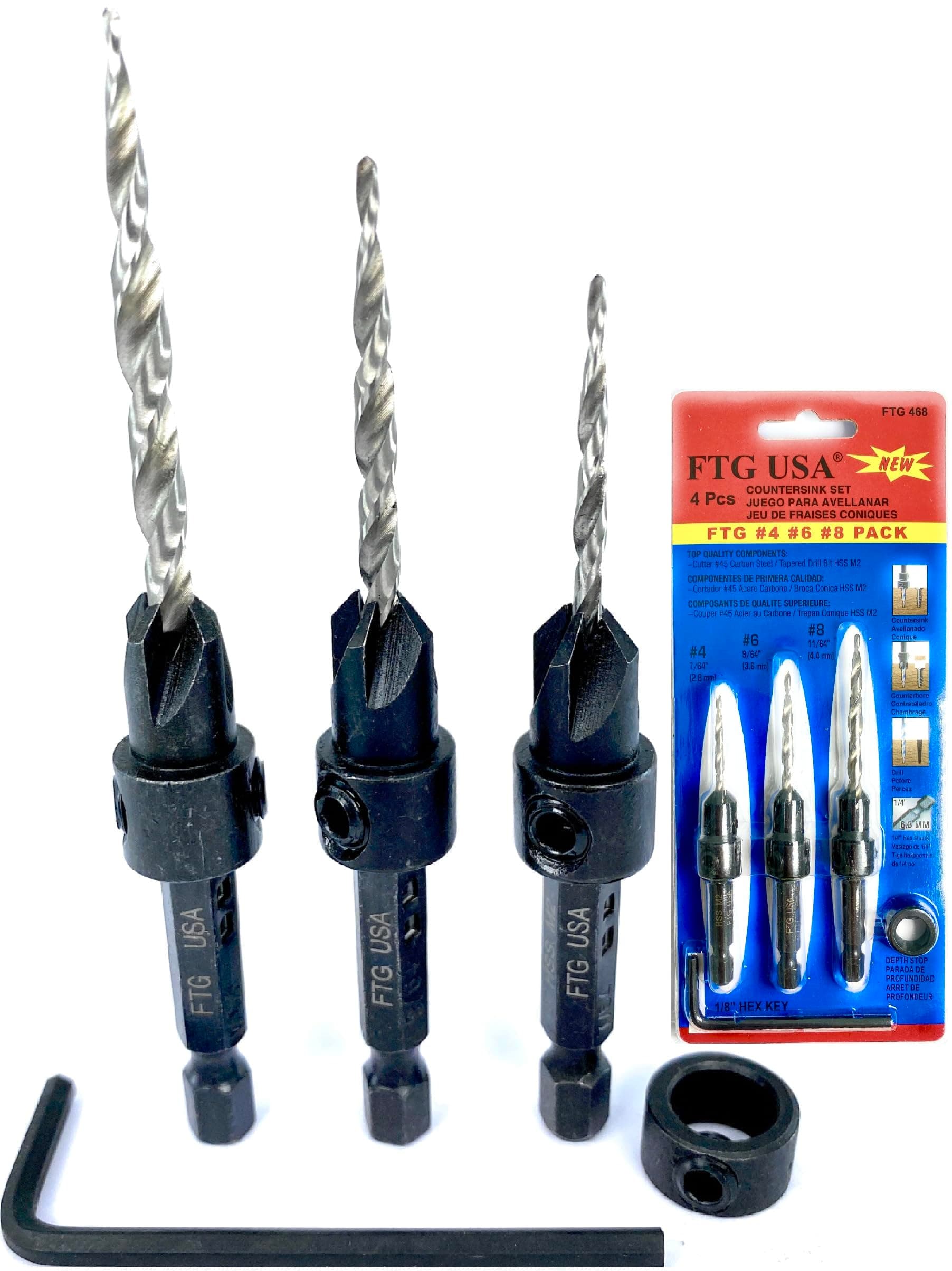 Adjustable Wood Countersink Drill Bit Set #4#6#8 with Tapered Drill Bits for Woodworking