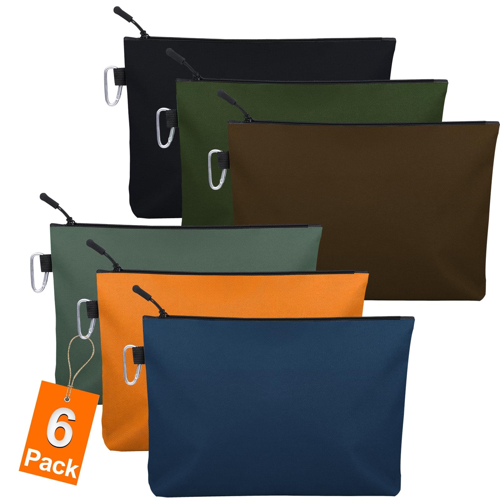 6Pack Tool Pouch Zipper Bag, Small Tool Bag, Multipurpose Storage Pouch Tool Bag, Heavy Duty Tools Pouch with Carabiner and Zipper for Tools, Gadgets, Cosmetics, Stationary