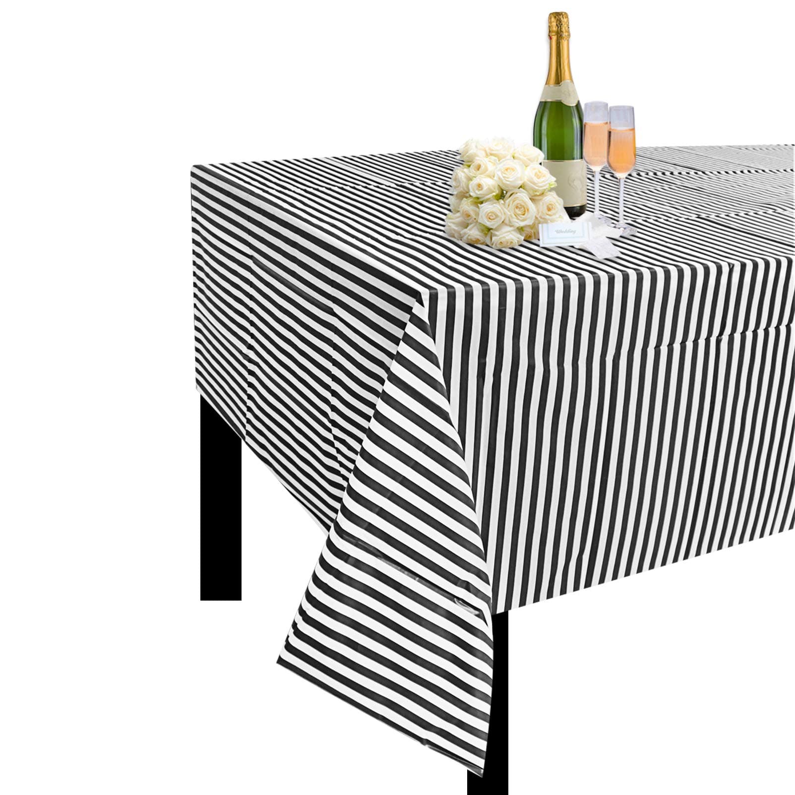 JInSEY 3 Pack Plastic Black White Stripe Tablecloths 54" x 108" Striped Table Cloth Cover Disposable Rectangle Tablecloth for Parties Holiday Party Picnic Decoration