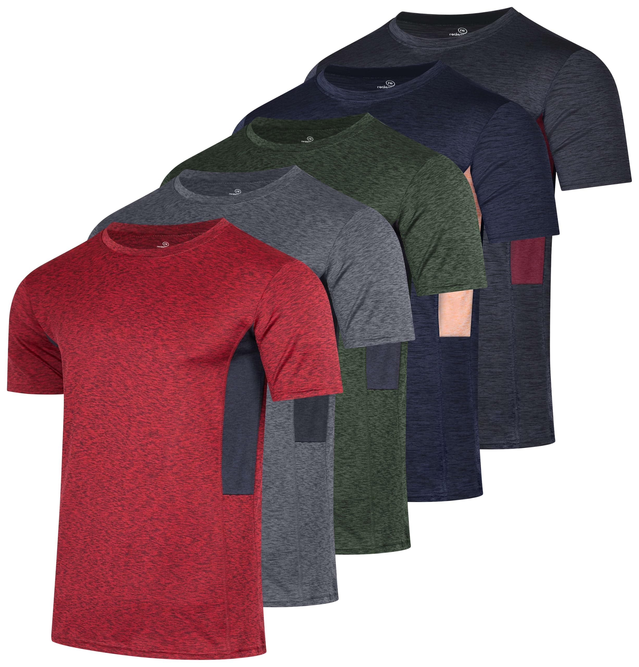 Real Essentials5 Pack: Men’s Short Sleeve Dry Fit Active Crew Neck T Shirt - Athletic Running Gym Workout Tee Tops