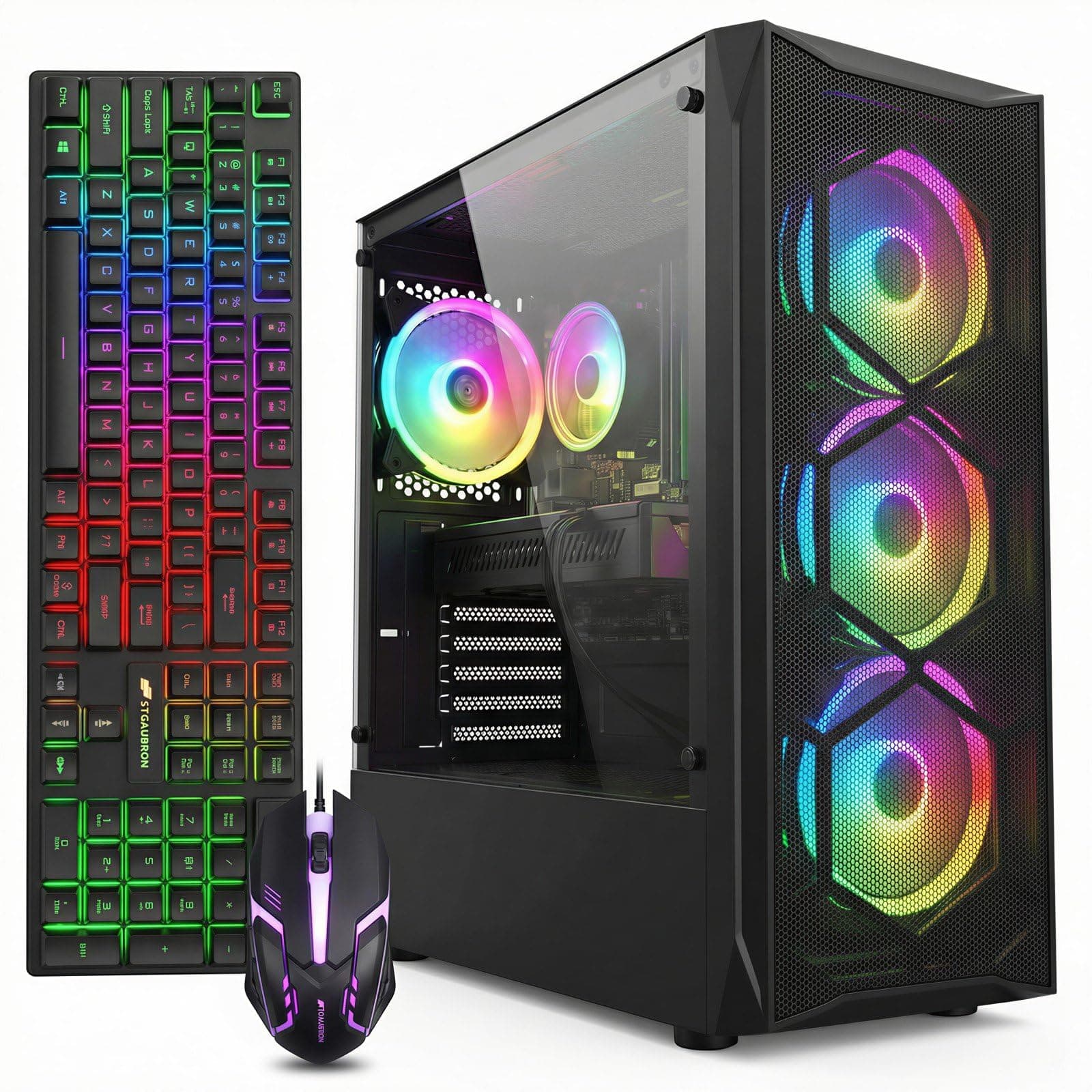 STGAubron Gaming PC Desktop Computer, Intel Core i7 up to 3.9GHz, Radeon RX 580 8G, 16G RAM, 512G SSD, WiFi 6, BT 5.0, RGB Fan x4, Windows 11 Home