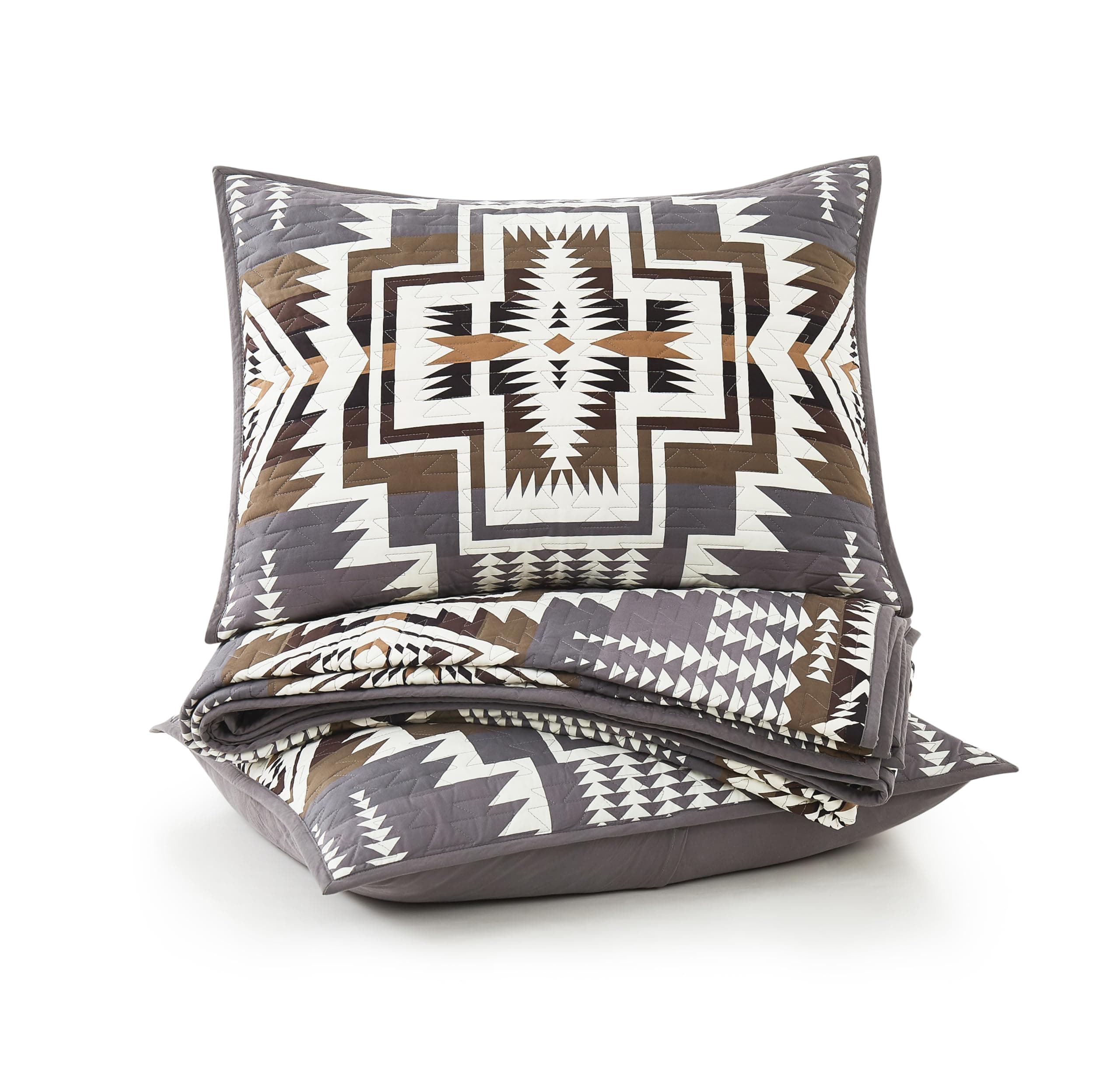 PENDLETON 31712 Harding Star Queen Comforter Set for Home Decor, Lightweight Cotton Quilted Bedspread with Pillow Sham, Queen, Gray