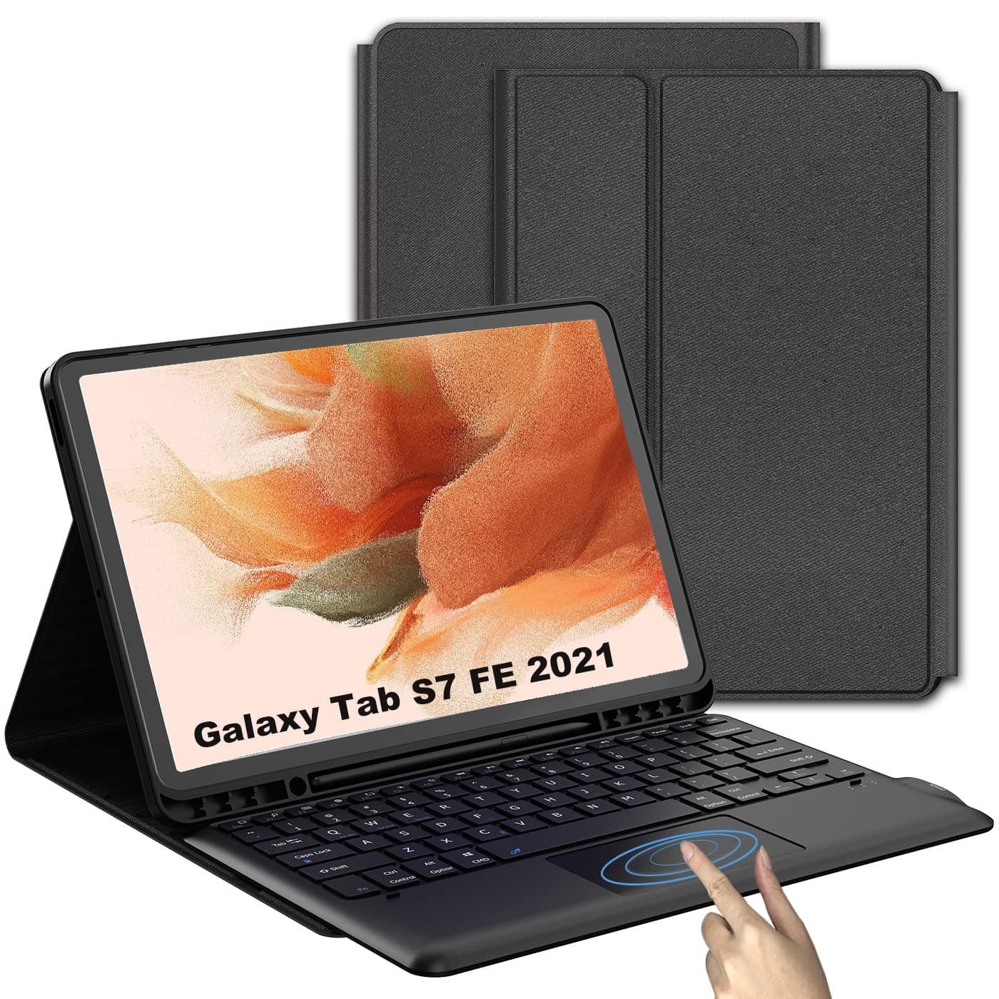 Keyboard Case for Samsung Galaxy Tab S7 FE 12.4 inch - Detachable Wireless Magnetic Smart Tablet Touchpad Waterproof Keyboard Cover - Slim Black Keyboard with Pen Holder for S7 FE SM-T730/T733/T736