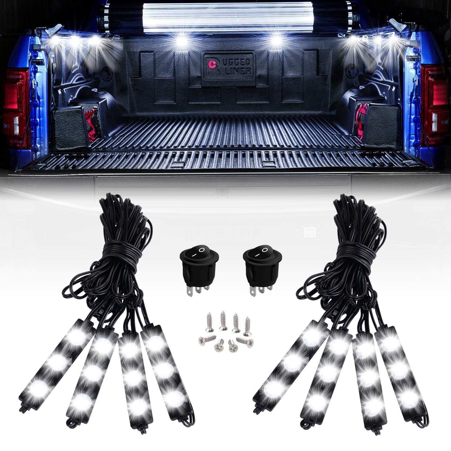 Nilight TR-08 8PCS 24 LED Rock Light for Cargo Truck Pickup Bed Off Road Under Car Side Marker LED Rock Lighting Kit w Switch White