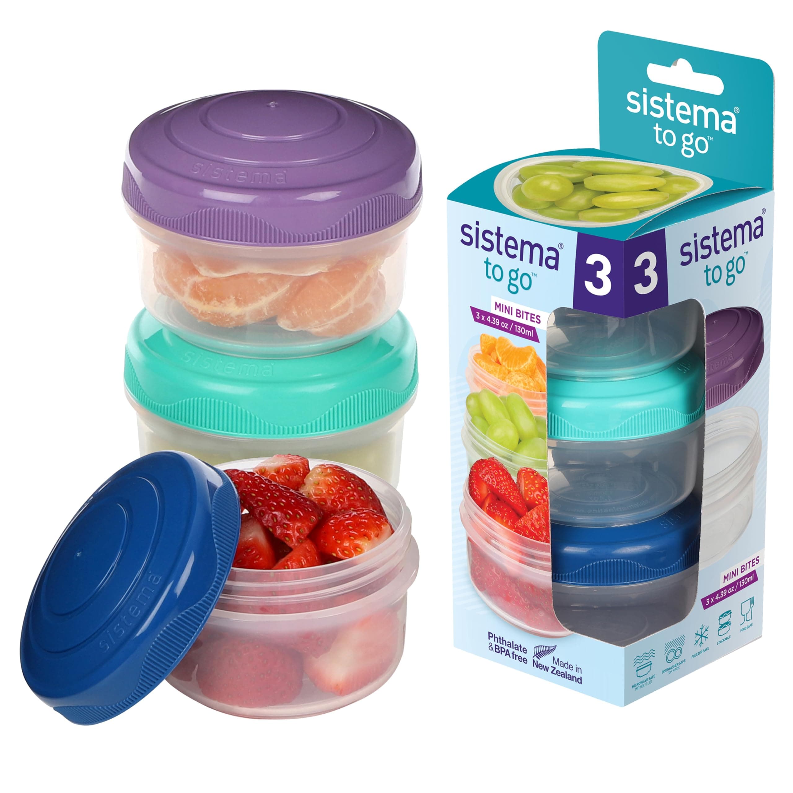 TO GO Mini Bites Snack Pots | 130 ml | Stackable Snack Boxes for Kids Travel | Food Containers with Lids | 3 Count