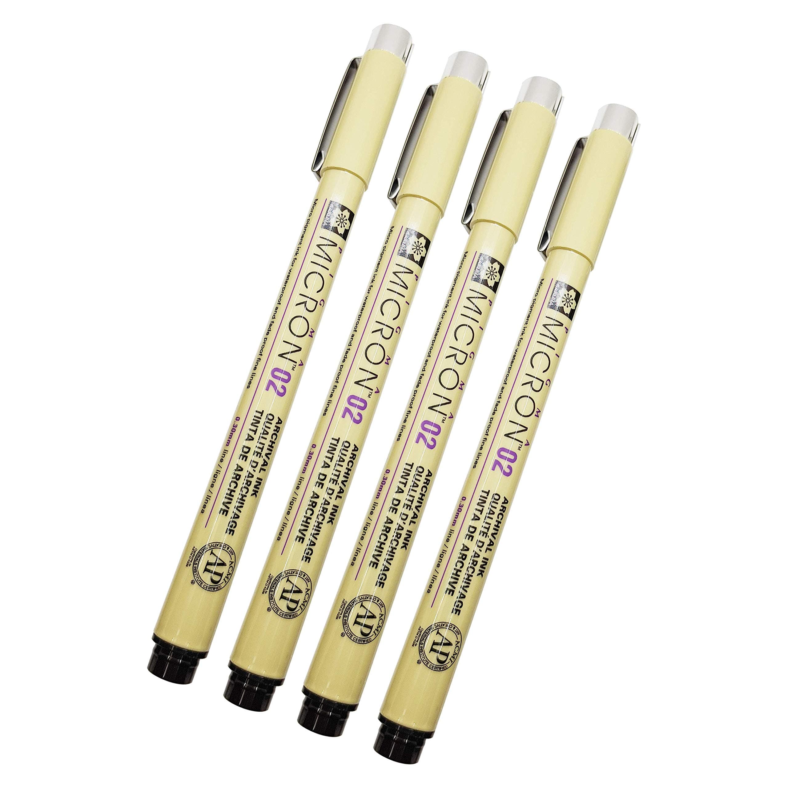Sakura Pigma Micron 02 Black Pen 0.3mm Line Width Pack of 4 (02)